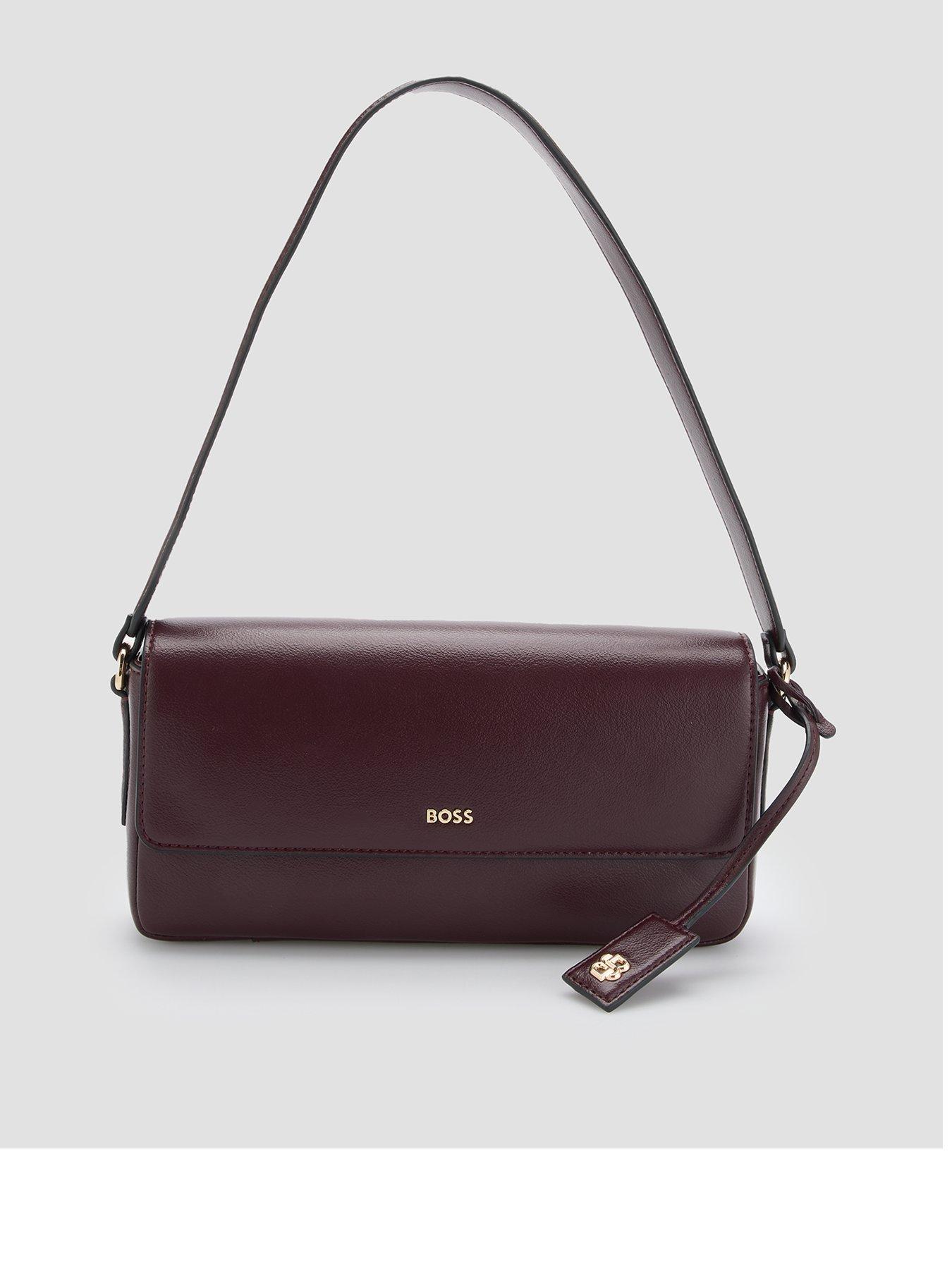 Image 1 of 6 of BOSS Womens Sandy Structured Flap Gold-Tone Logo Shoulder Bag - Purple