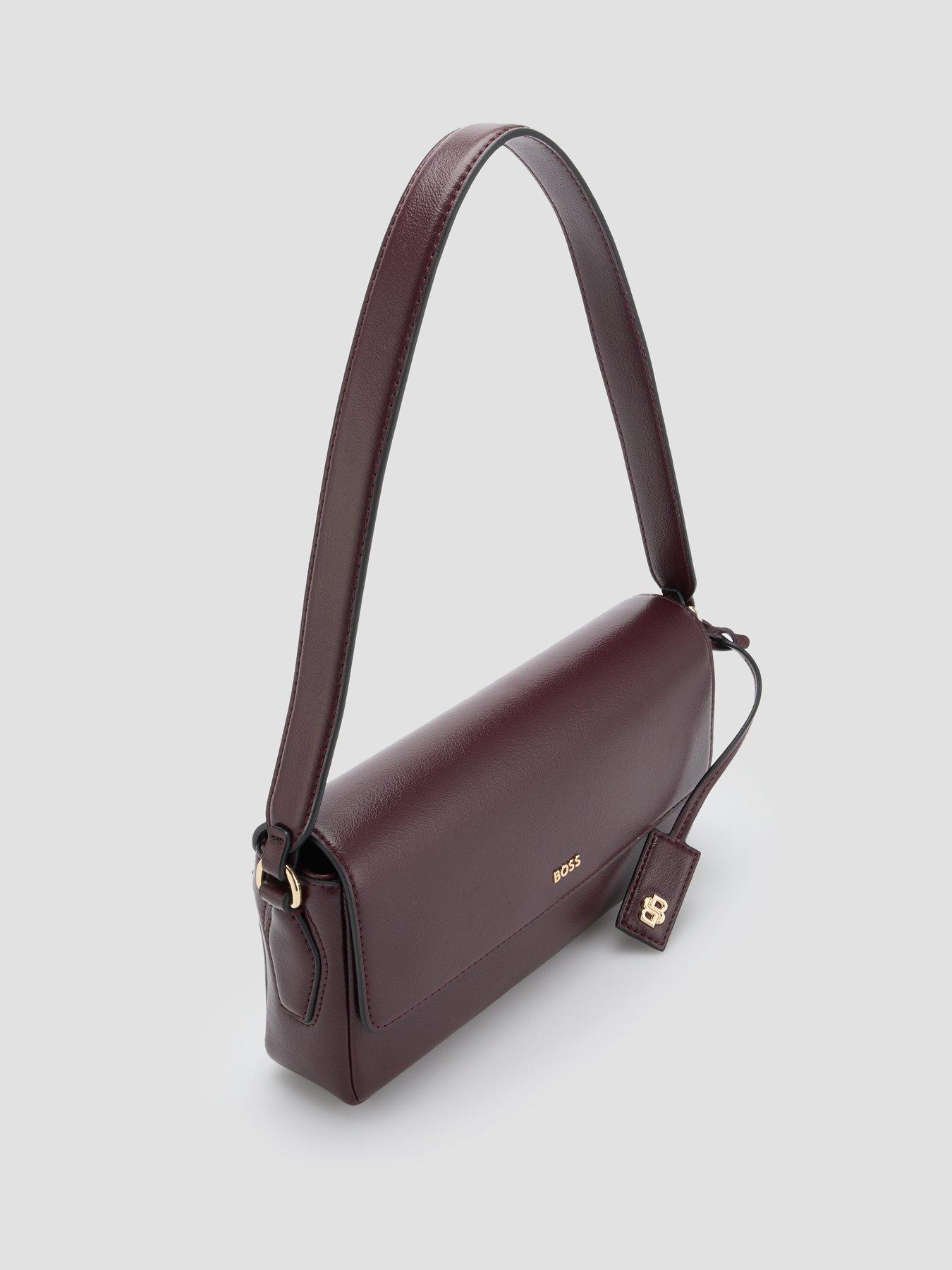 Image 2 of 6 of BOSS Womens Sandy Structured Flap Gold-Tone Logo Shoulder Bag - Purple