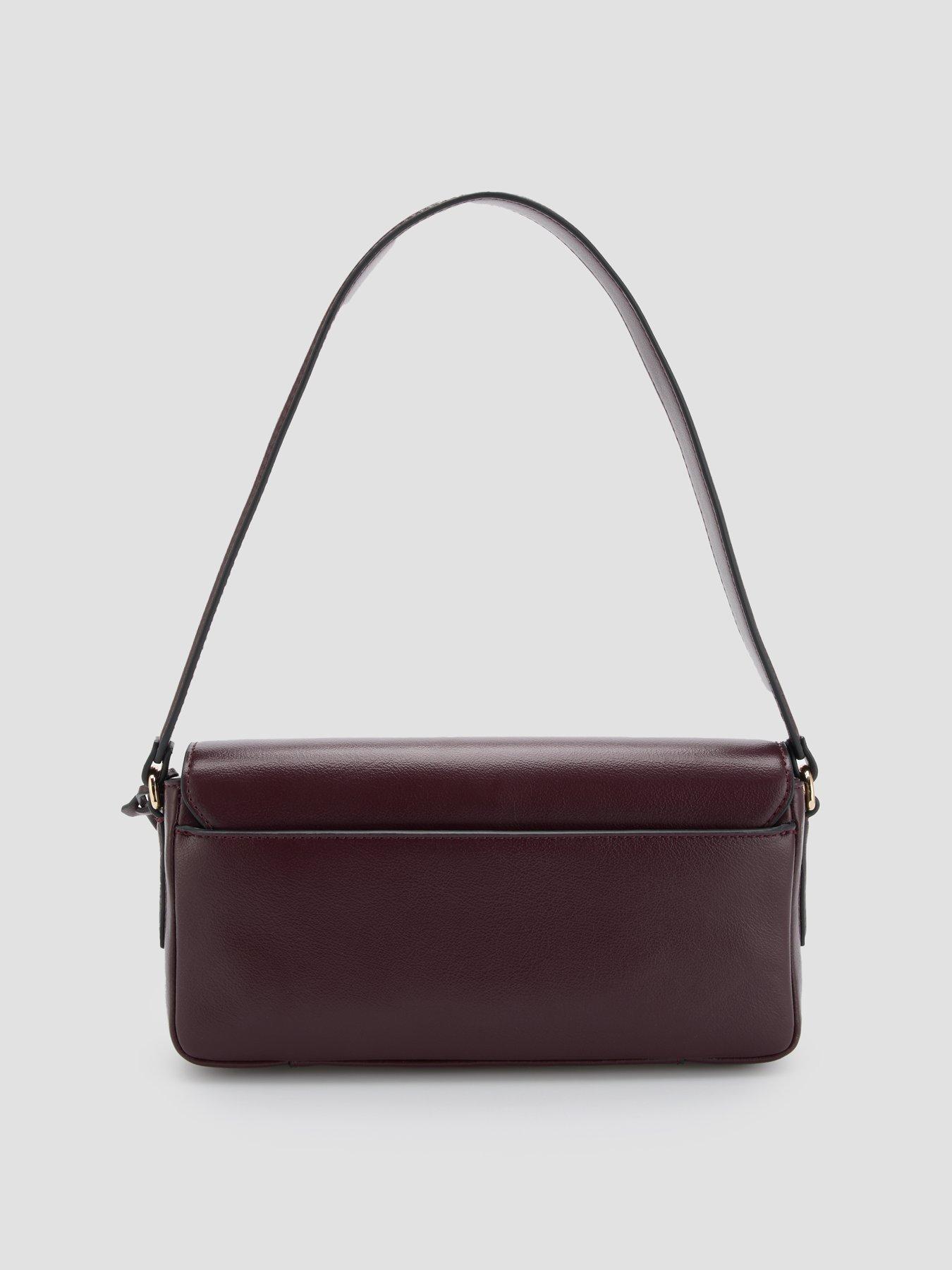 Image 3 of 6 of BOSS Womens Sandy Structured Flap Gold-Tone Logo Shoulder Bag - Purple