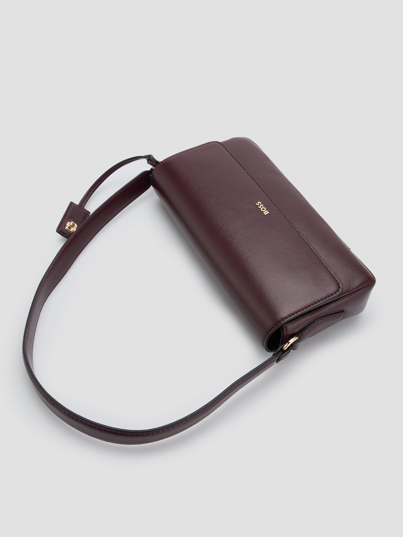 Image 4 of 6 of BOSS Womens Sandy Structured Flap Gold-Tone Logo Shoulder Bag - Purple