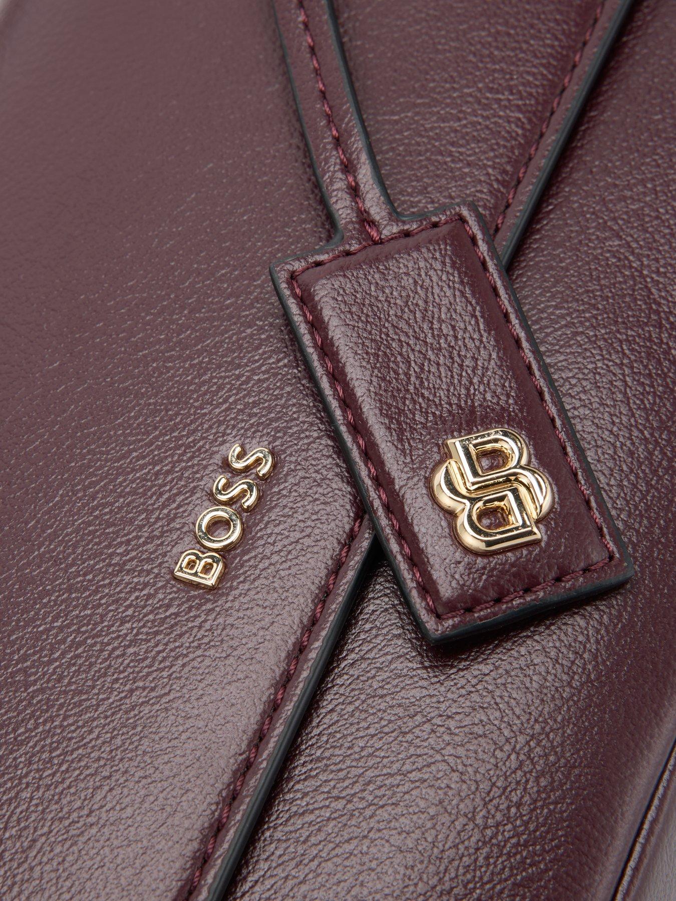 Image 6 of 6 of BOSS Womens Sandy Structured Flap Gold-Tone Logo Shoulder Bag - Purple