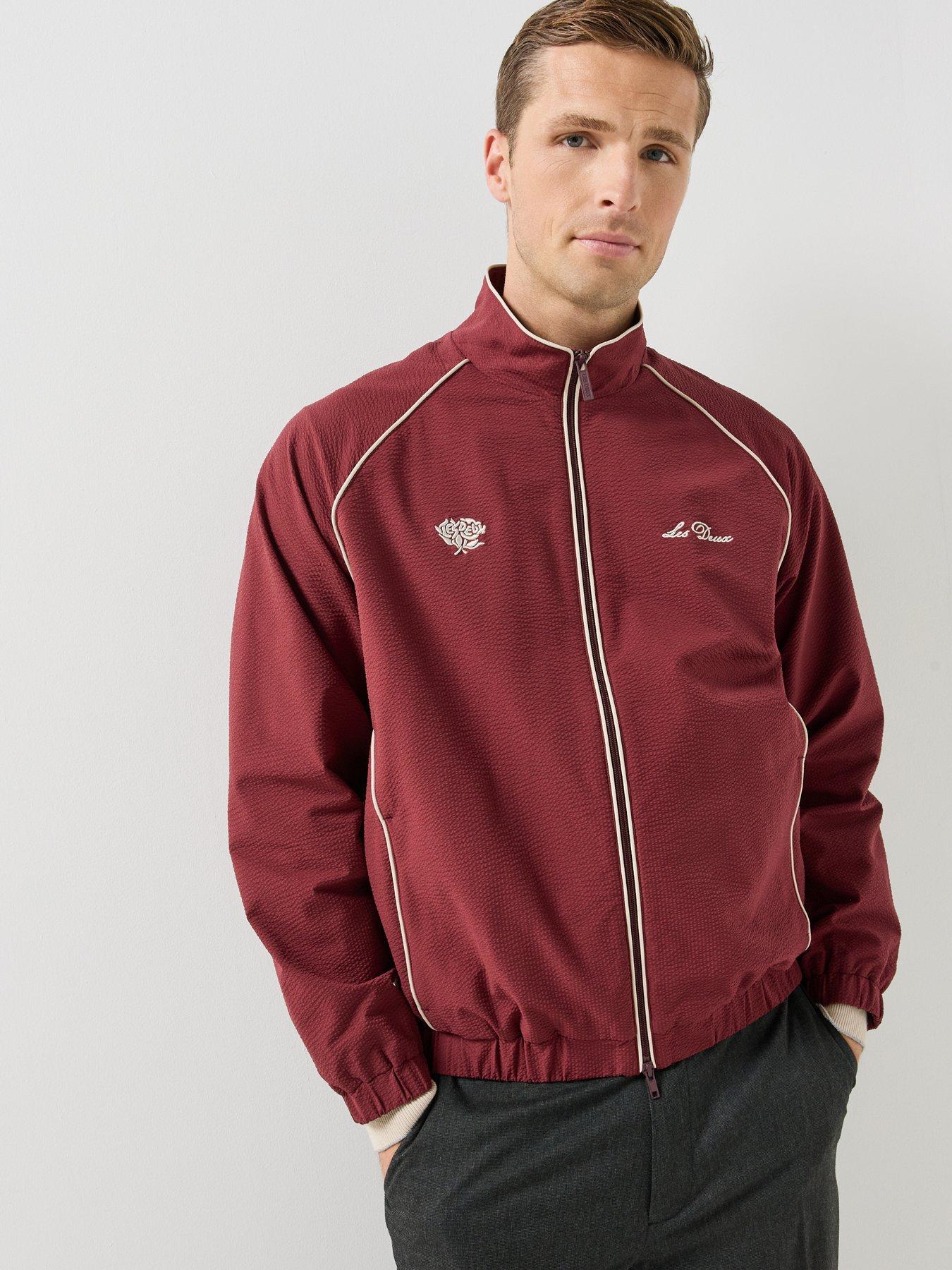 Image 1 of 6 of Les Deux Les Deux Mens Seersucker Contrast Piping Track Jacket - Dark Red