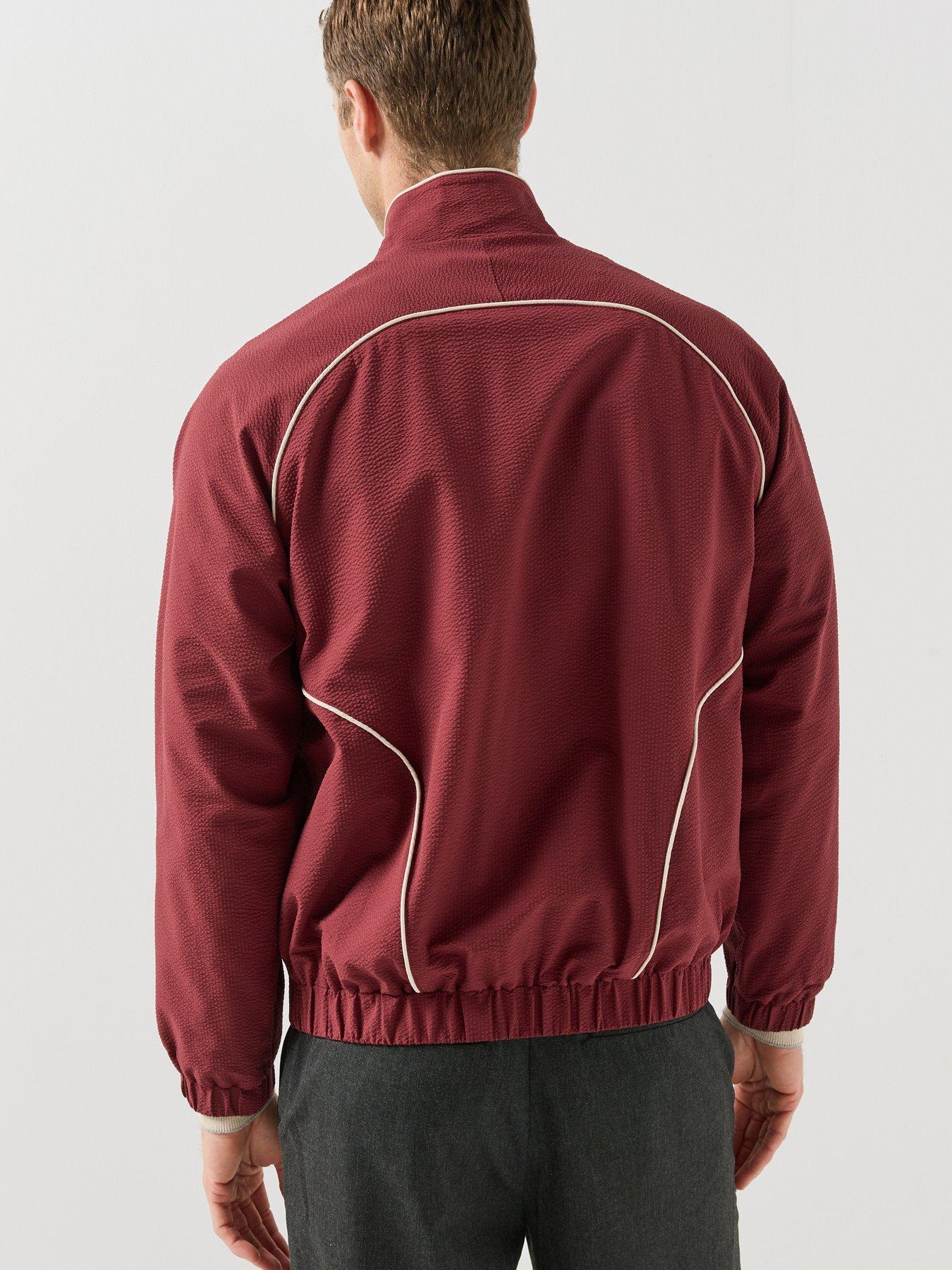 Image 2 of 6 of Les Deux Les Deux Mens Seersucker Contrast Piping Track Jacket - Dark Red