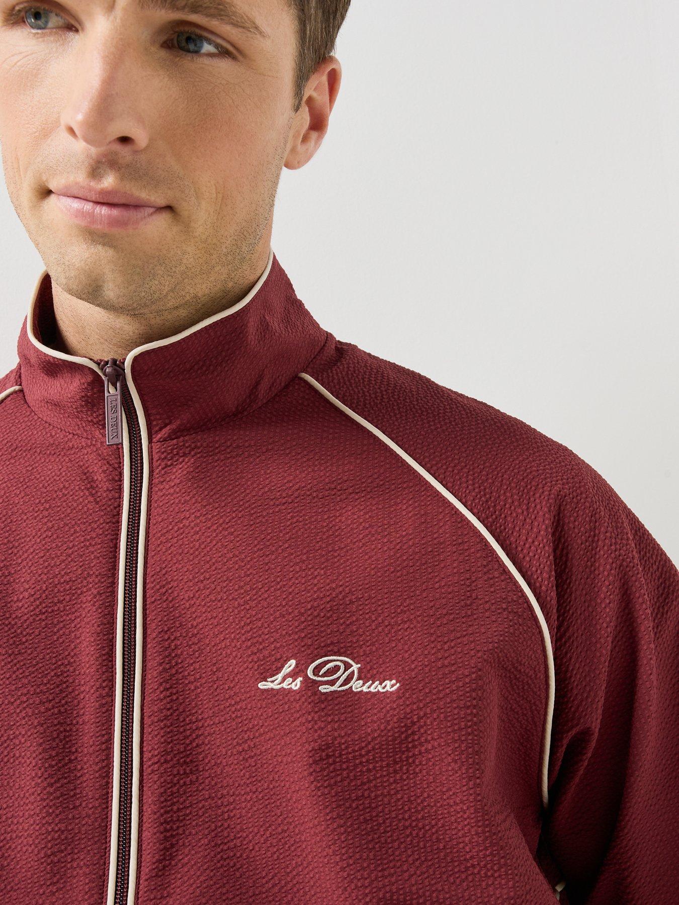 Image 4 of 6 of Les Deux Les Deux Mens Seersucker Contrast Piping Track Jacket - Dark Red