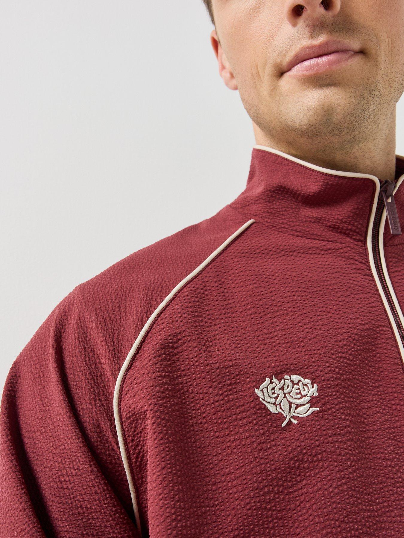 Image 5 of 6 of Les Deux Les Deux Mens Seersucker Contrast Piping Track Jacket - Dark Red