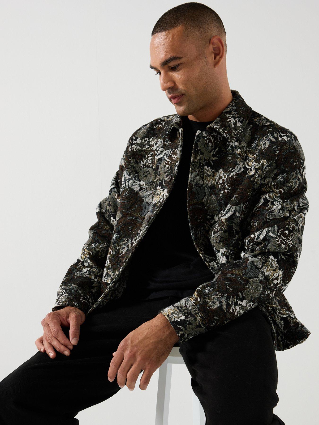 Image 1 of 5 of Les Deux Mens Rose Jacquard Regular Fit Overshirt - Brown
