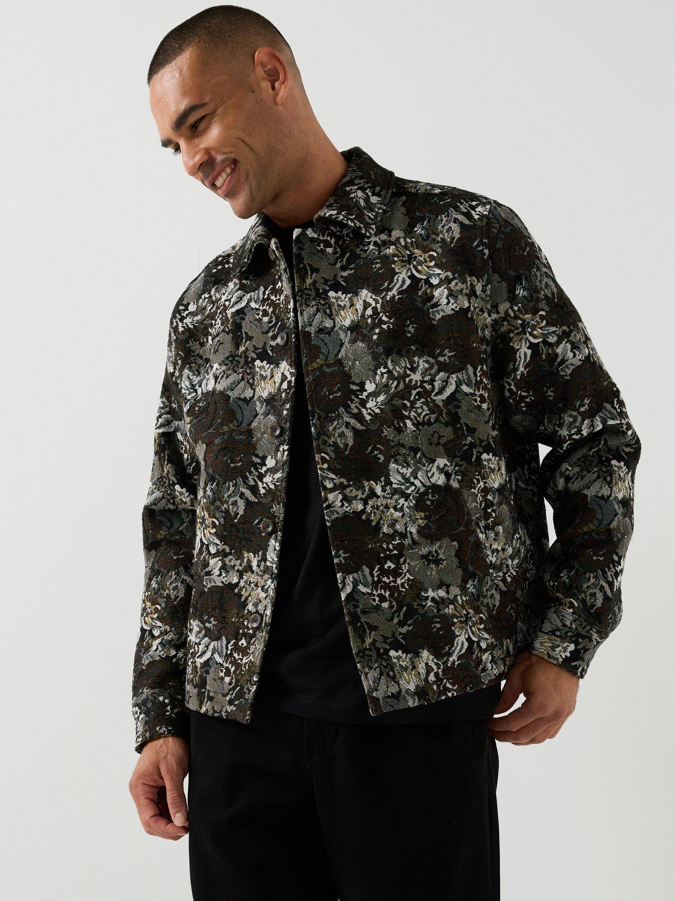 Image 4 of 5 of Les Deux Mens Rose Jacquard Regular Fit Overshirt - Brown
