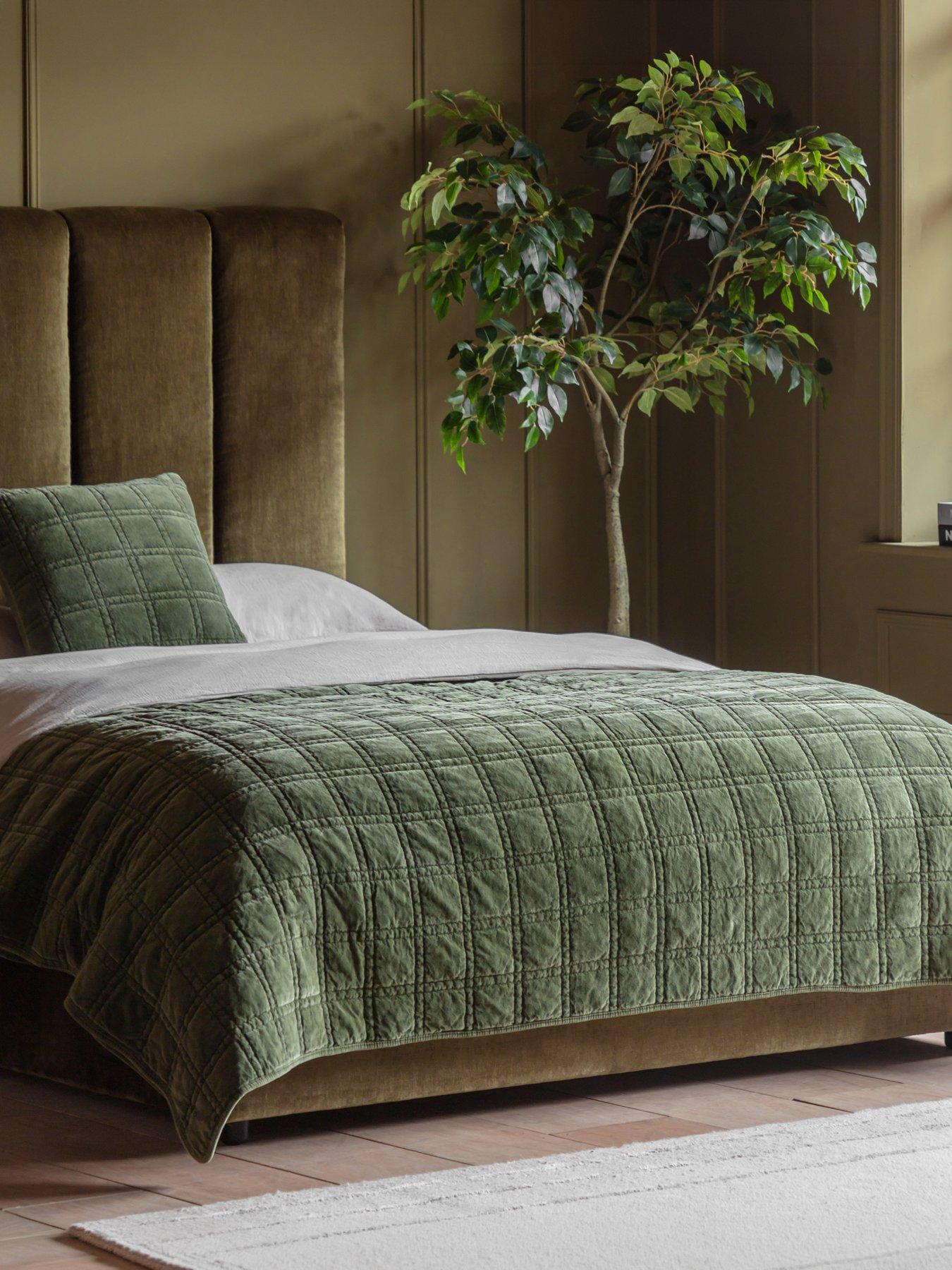 Gallery Direct Cotton Velvet Quilted Bedspread Olive 220x240cm