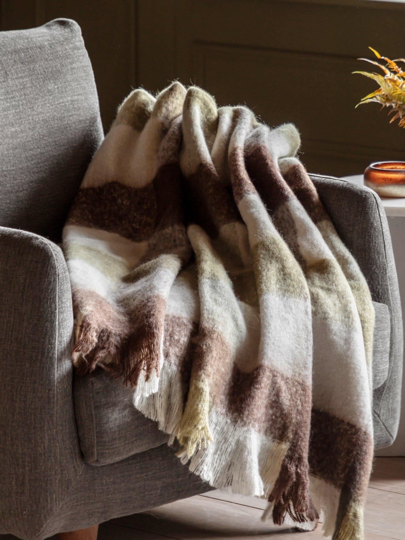 Gallery Direct Check Faux Mohair Throw Olive 130X170Cm