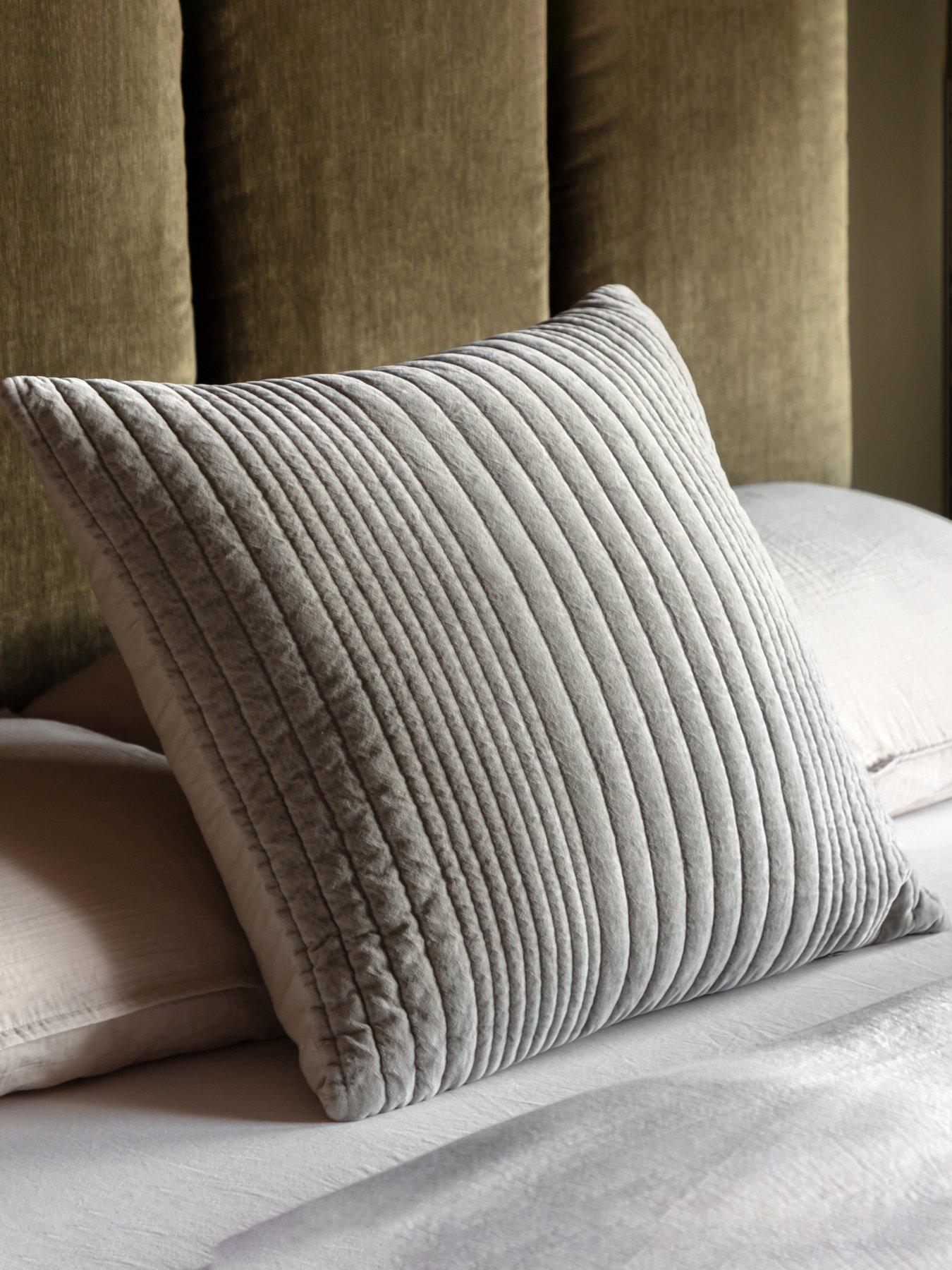 Crossland Grove Stitched Cotton and Velvet Decorative Cushion in Cream 50x50cm Square Throw Pillow for Living Room and Bedroom Decor - Image 3