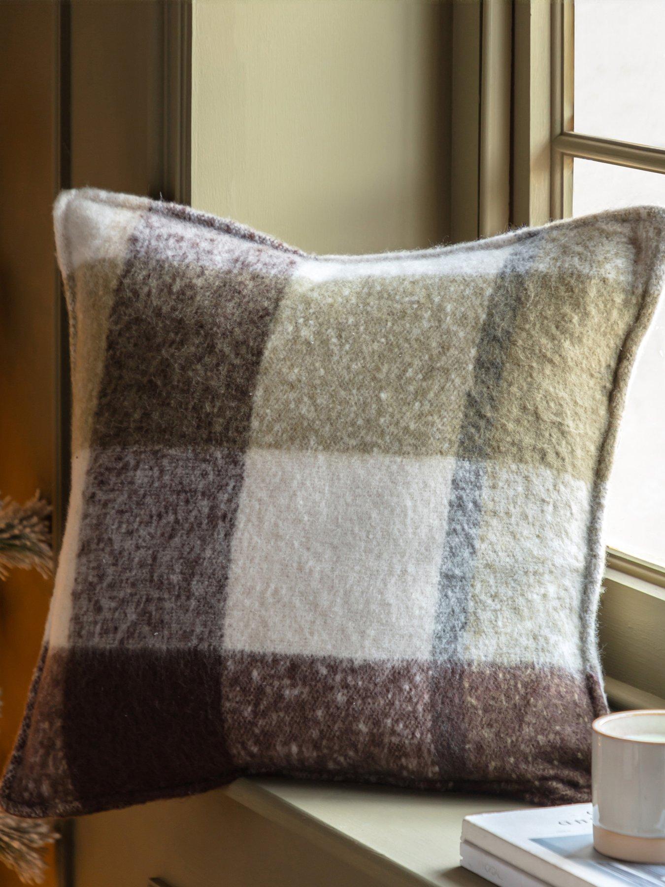 Gallery Check Faux Mohair Cushion Olive 450x450mm