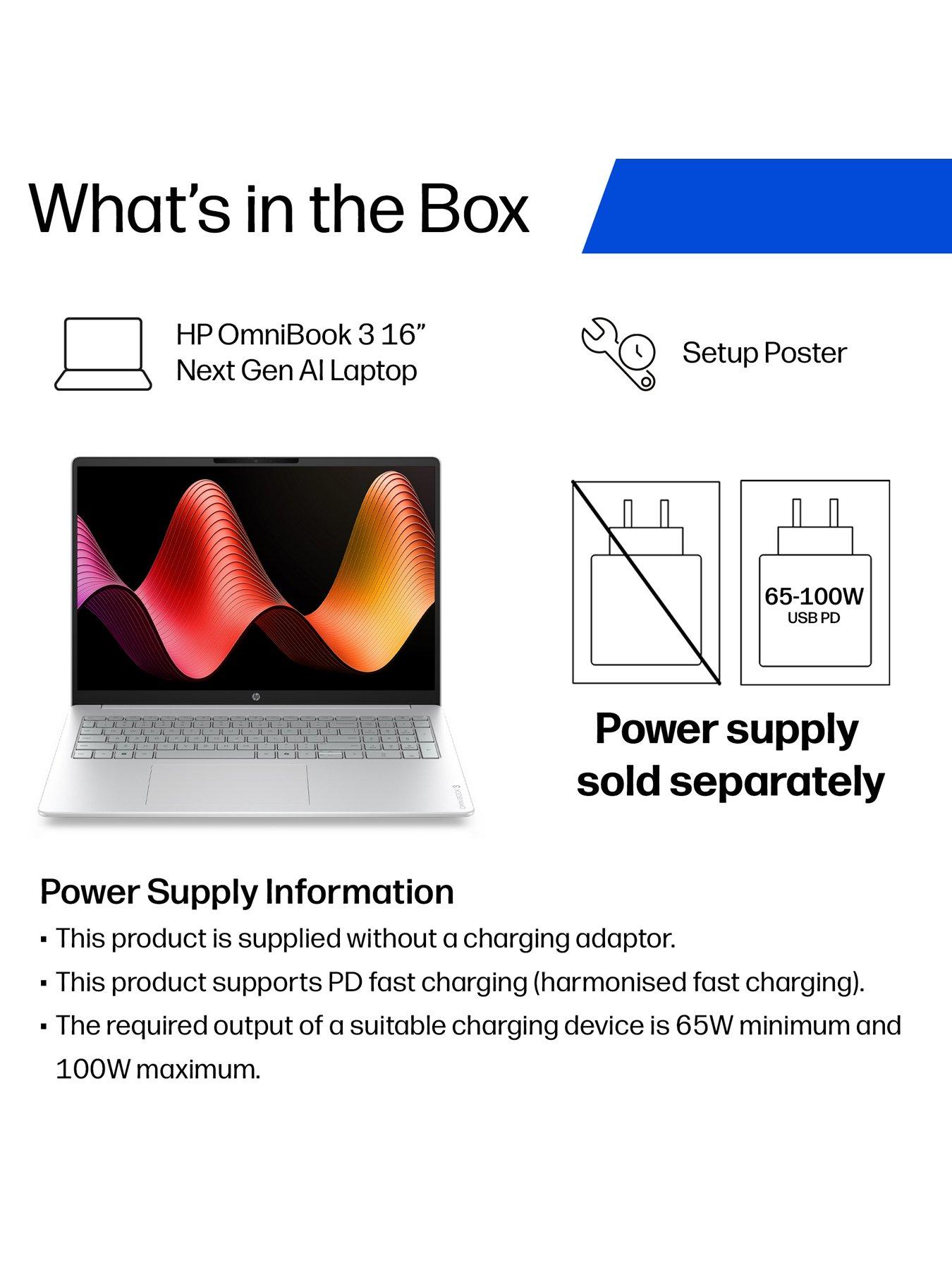 Image 2 of 8 of HP OmniBook 3 NG AI PC - Copilot+ PC - AMD Ryzen AI 5 - 16GB RAM - 512GB SSD - 16in 2K IPS - Silver - No Power Adaptor Included