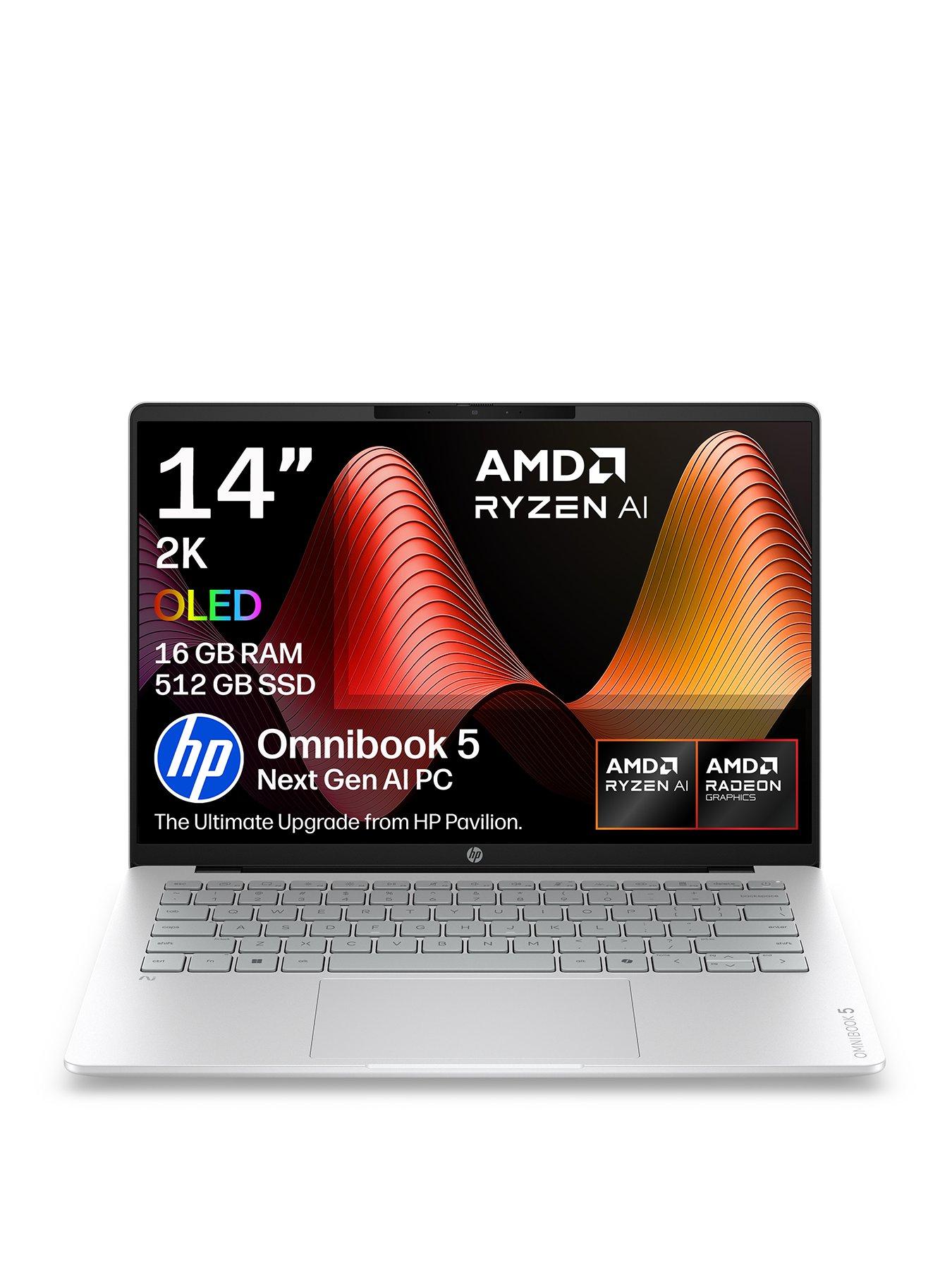 HP OmniBook 5 NG AI PC - Copilot+ PC - AMD Ryzen AI 5 - 16GB RAM - 512GB SSD - 14in 2K OLED - Silver - No Power Adaptor Included