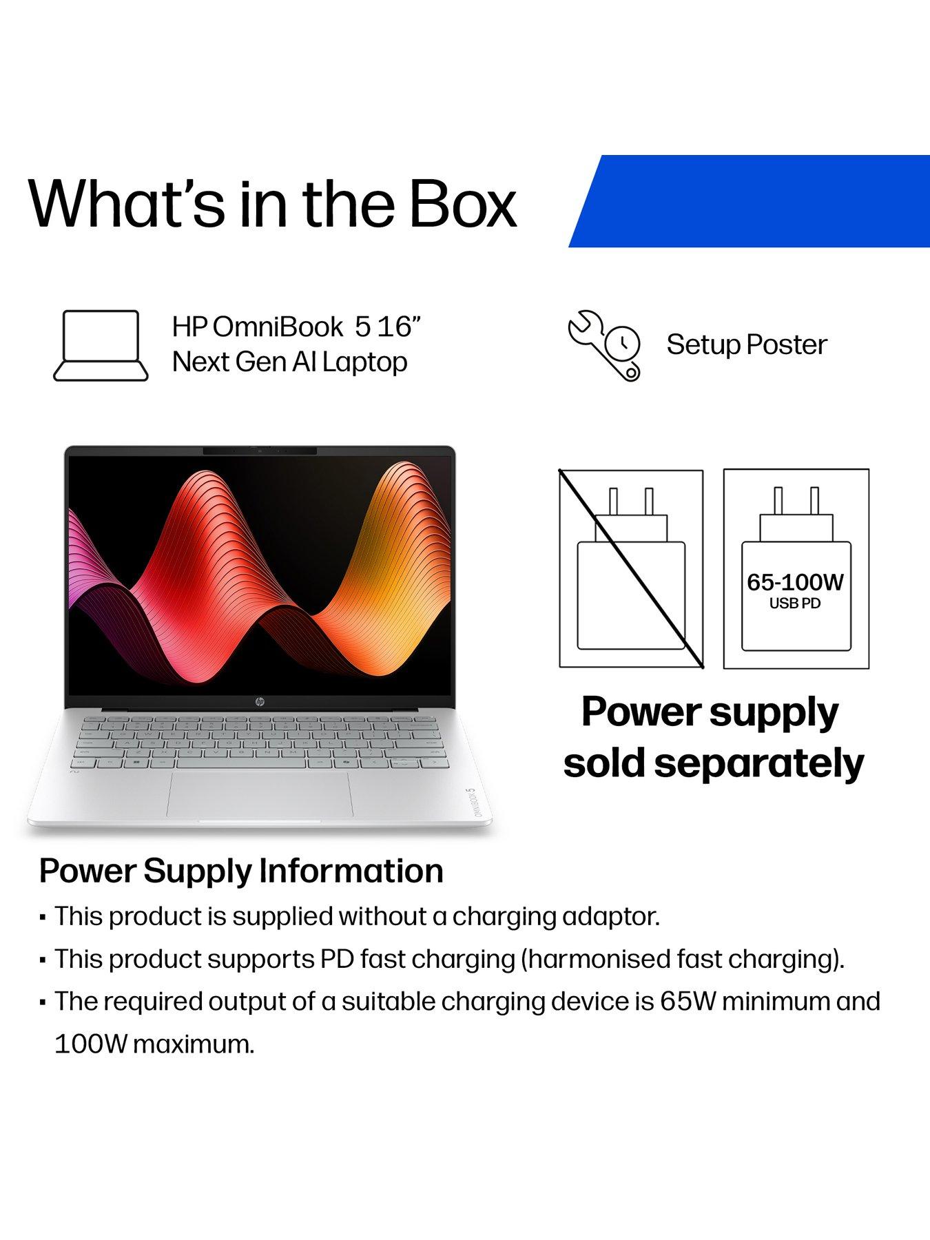 Image 2 of 8 of HP OmniBook 5 NG AI PC - Copilot+ PC - AMD Ryzen AI 5 - 16GB RAM - 512GB SSD - 14in 2K OLED - Silver - No Power Adaptor Included