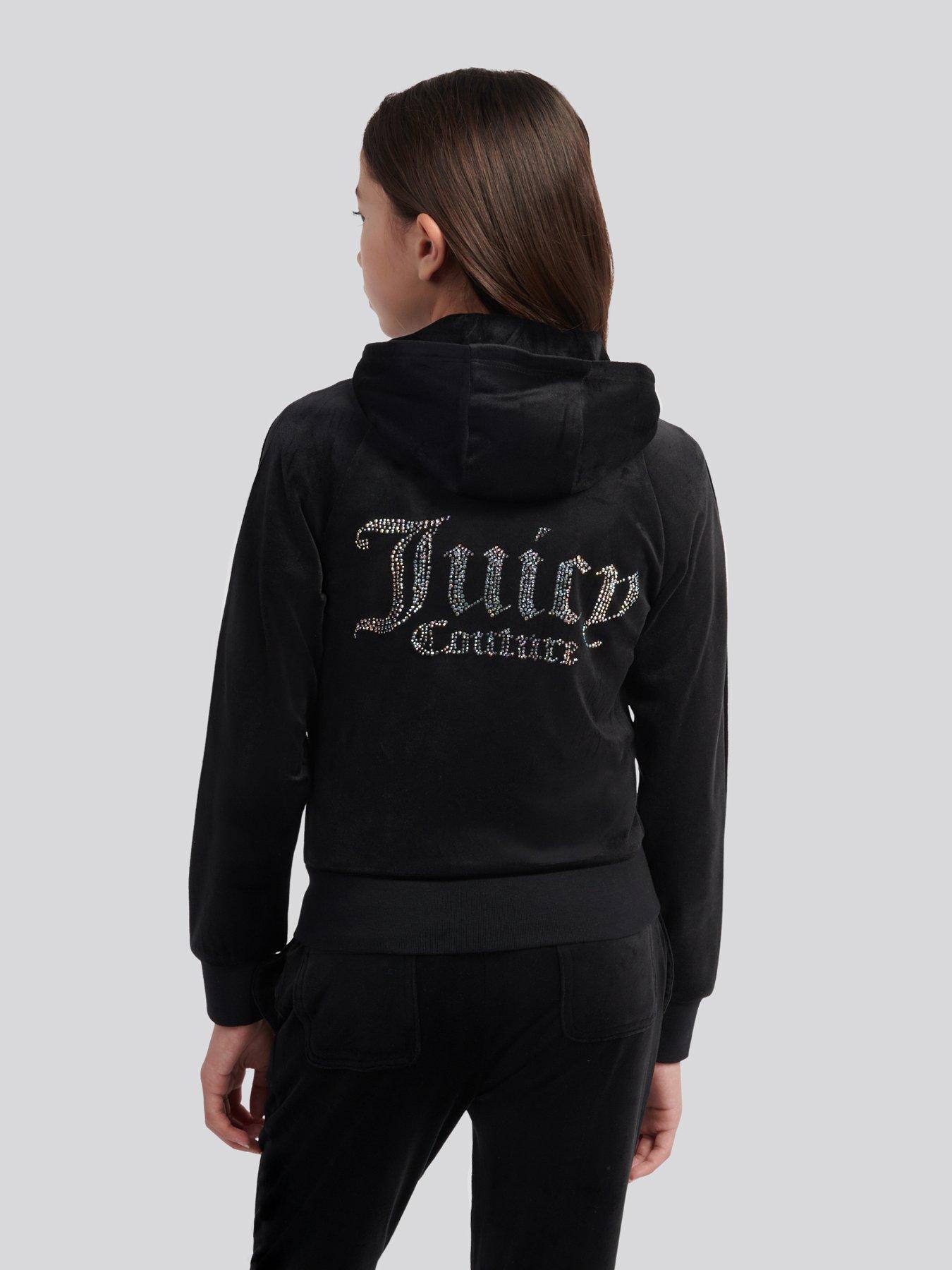Image 2 of 5 of Juicy Couture Girls Velour Diamante Zip Through Hoodie - Black