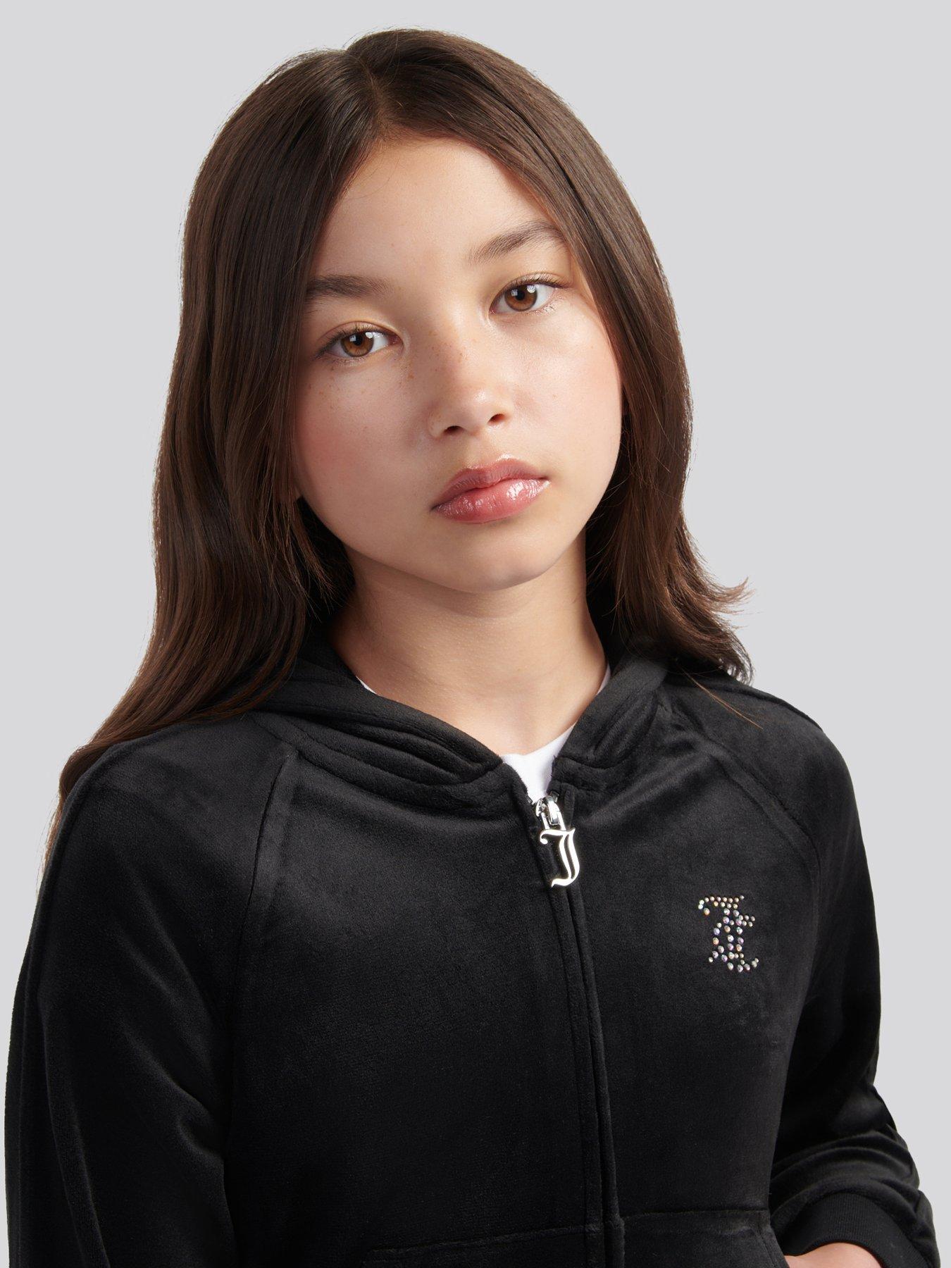 Image 4 of 5 of Juicy Couture Girls Velour Diamante Zip Through Hoodie - Black