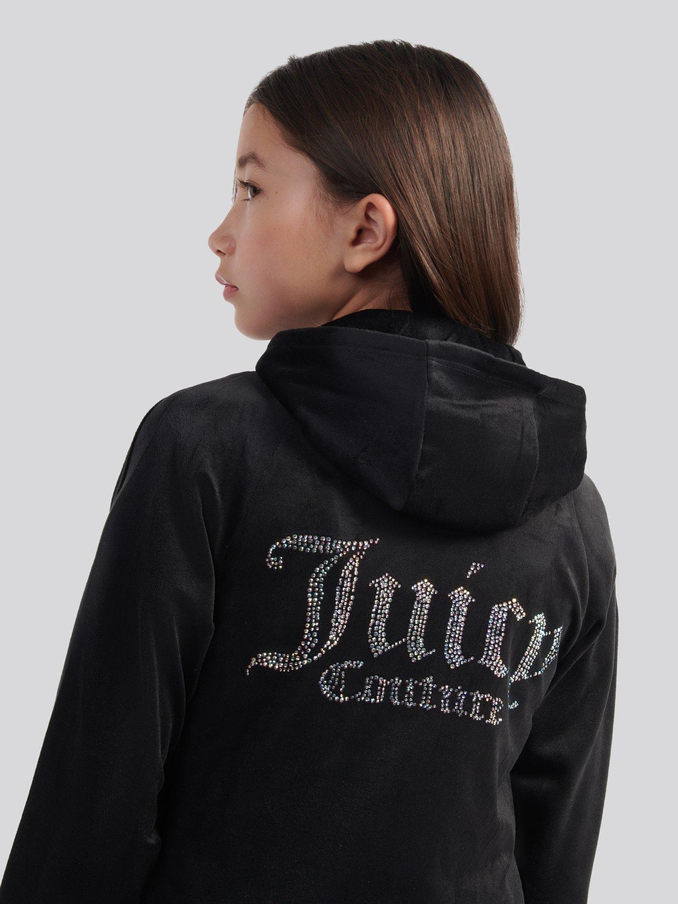 Image 5 of 5 of Juicy Couture Girls Velour Diamante Zip Through Hoodie - Black