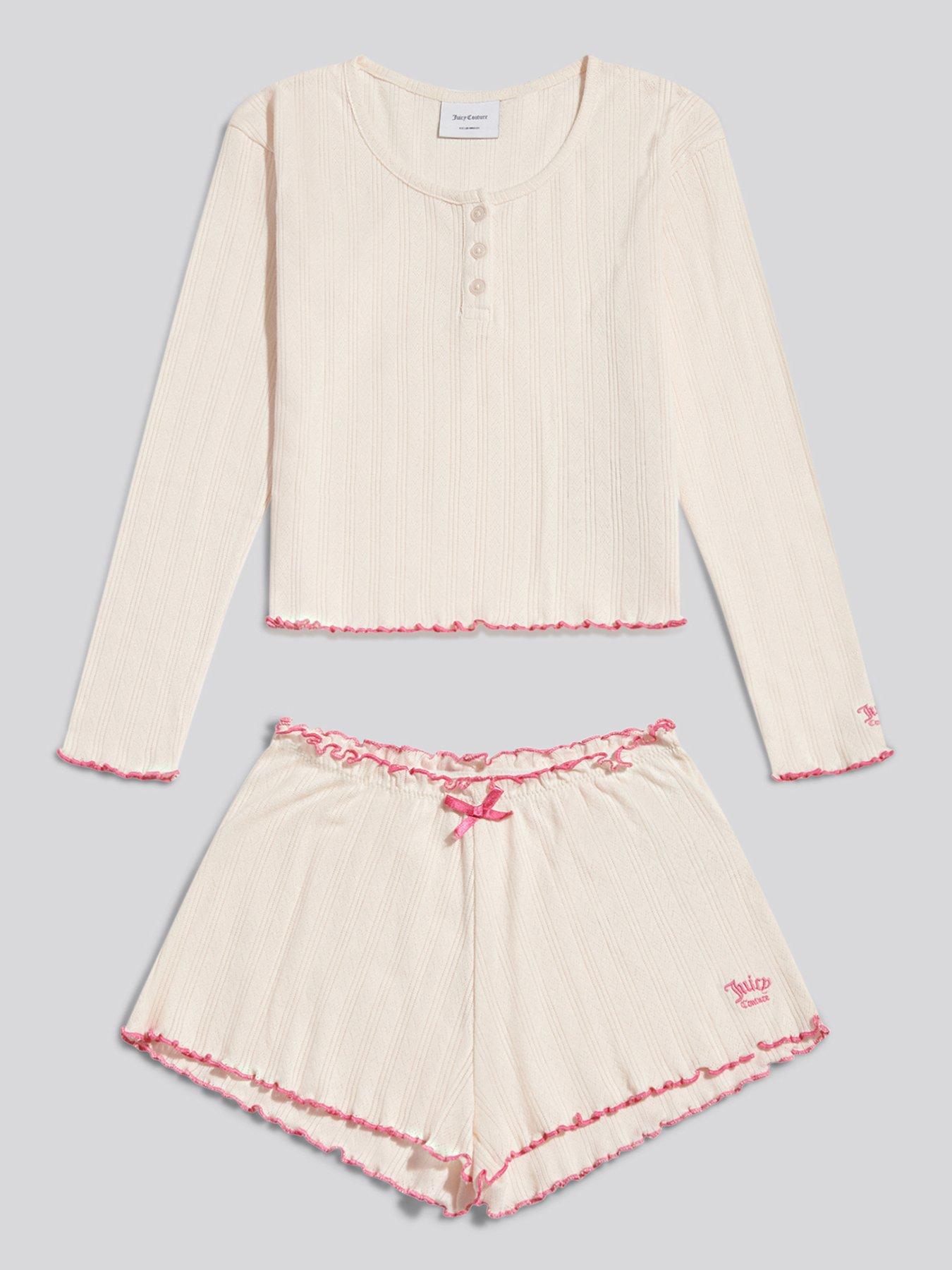 Image 1 of 3 of Juicy Couture Girls Pointelle Button Long Sleeve Pyjamas - Cream