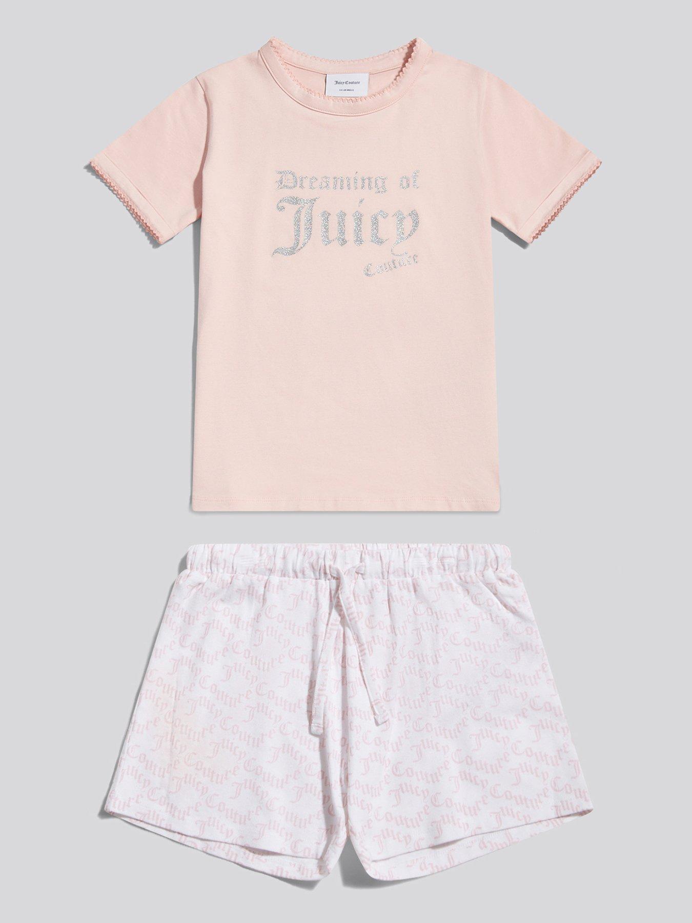 Image 1 of 3 of Juicy Couture Girls Glitter Slogan Tee Shorts Pyjama Set - Pink