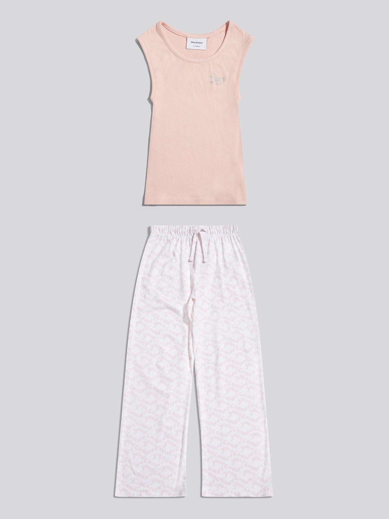 Image 1 of 4 of Juicy Couture Girls Ribbed Wide Leg Pyjamas - Pink
