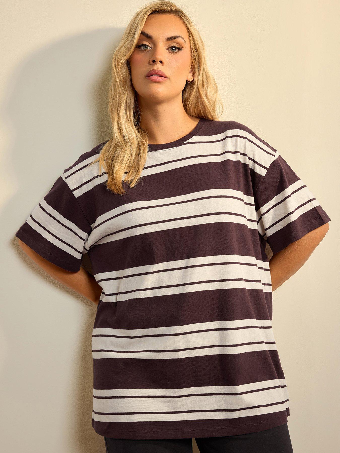 Yours Curve Striped T-Shirt - Brown