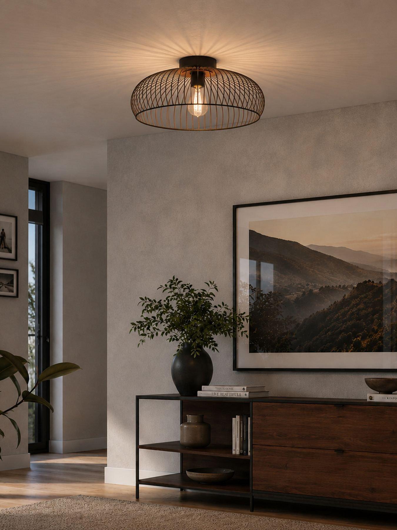 Image 1 of 5 of Eglo EGLO Almanzora Industrial Wire Frame Ceiling Light, Black &amp; Copper