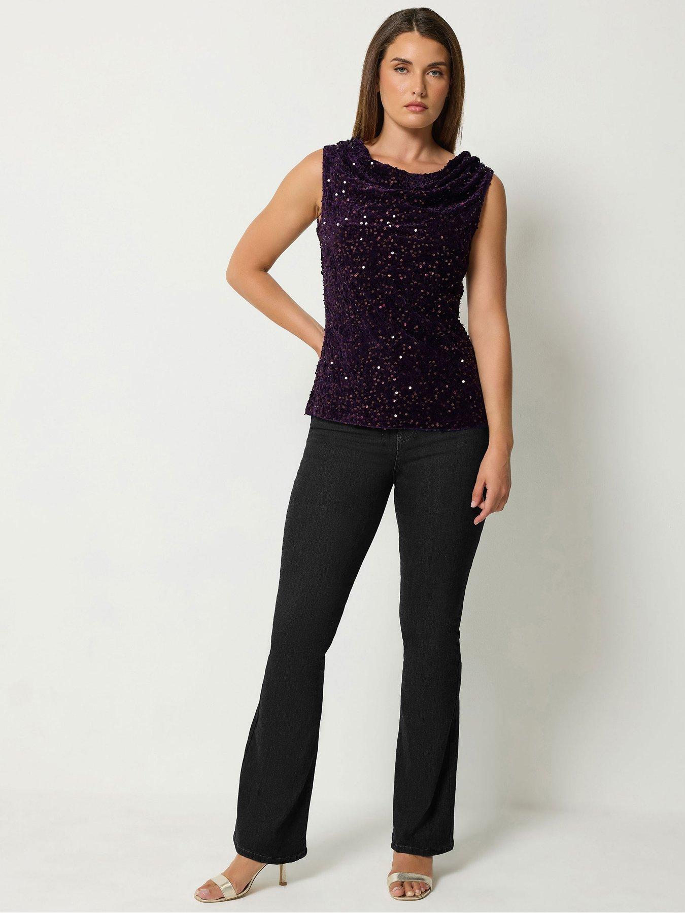 Image 3 of 4 of Long Tall Sally Tall Sequin Velvet Twist Cowl Top
