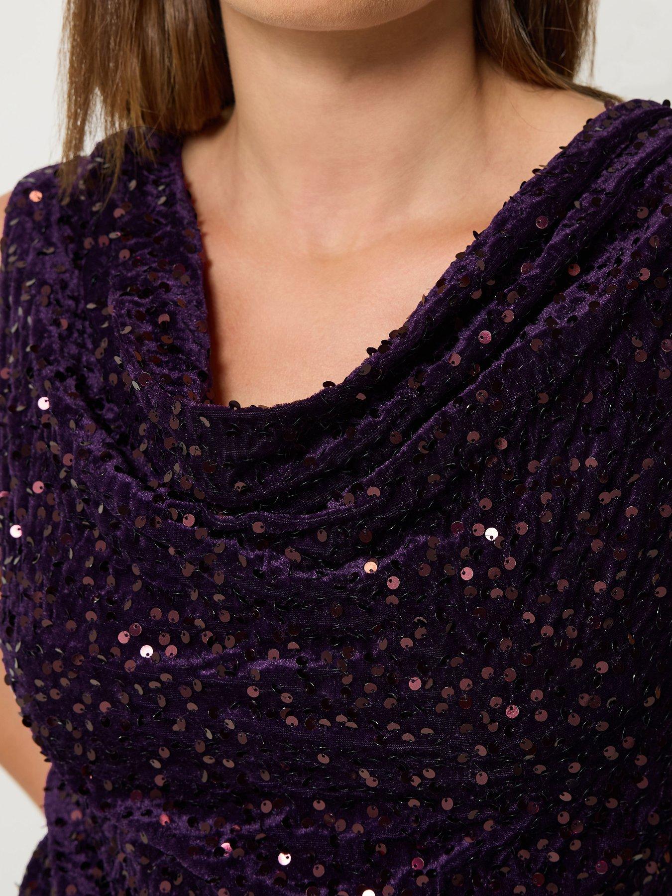 Image 4 of 4 of Long Tall Sally Tall Sequin Velvet Twist Cowl Top