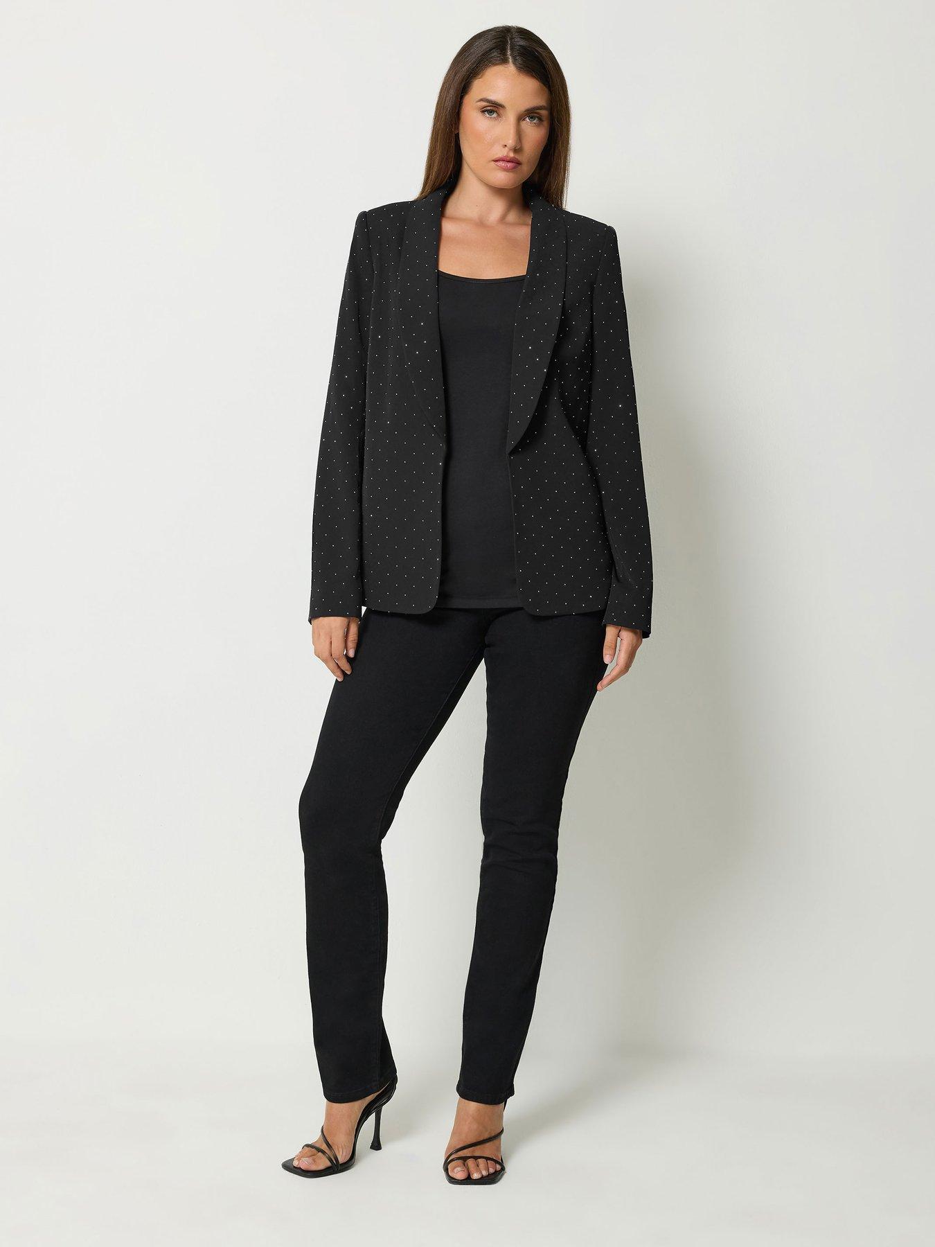 Image 3 of 4 of Long Tall Sally Womens Tall Stud Detail Open Front Blazer - Black