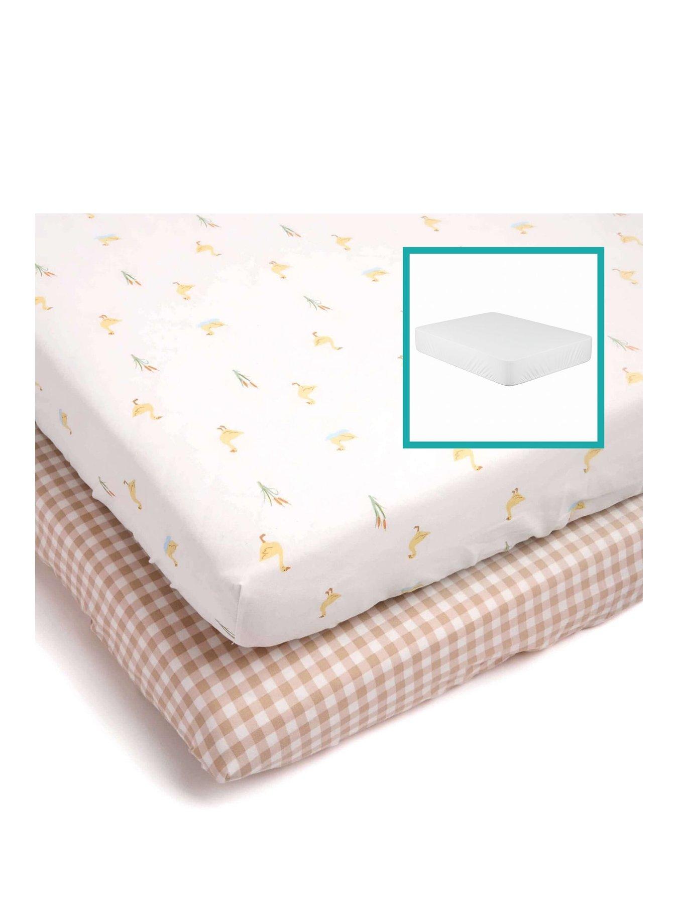 Image 2 of 4 of Clair De Lune 2 Pack Cot Bed Sheets and Cot Bed Mattress Protector - Duckling