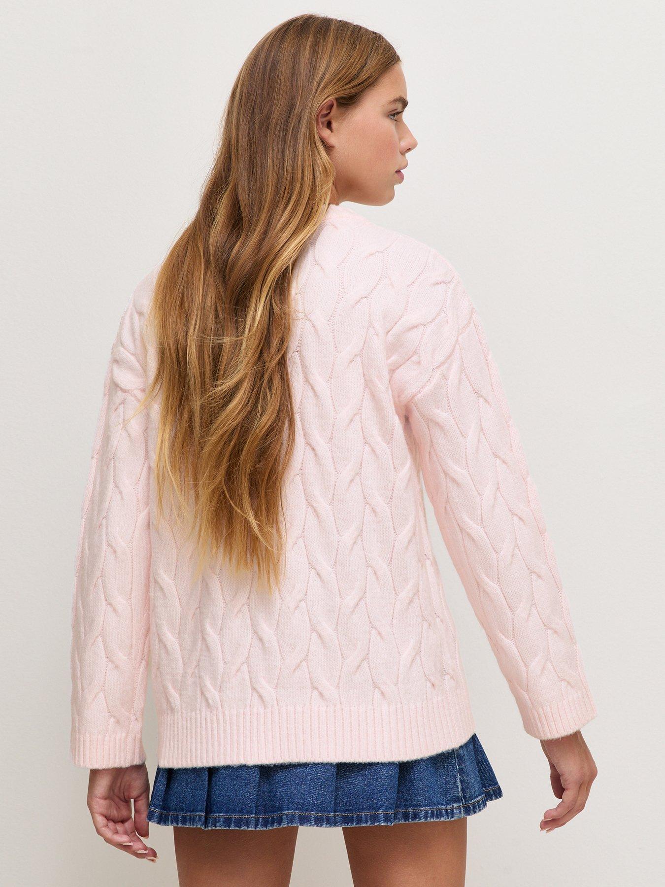 Image 2 of 5 of New Look 915 Girls Cable Knit Longline Jumper - Light Pink