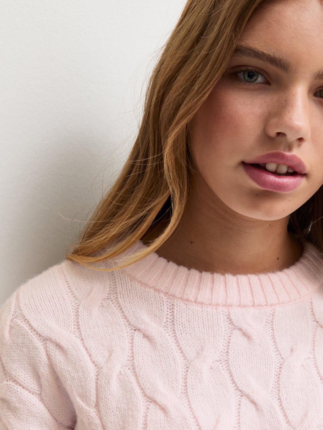 Image 4 of 5 of New Look 915 Girls Cable Knit Longline Jumper - Light Pink
