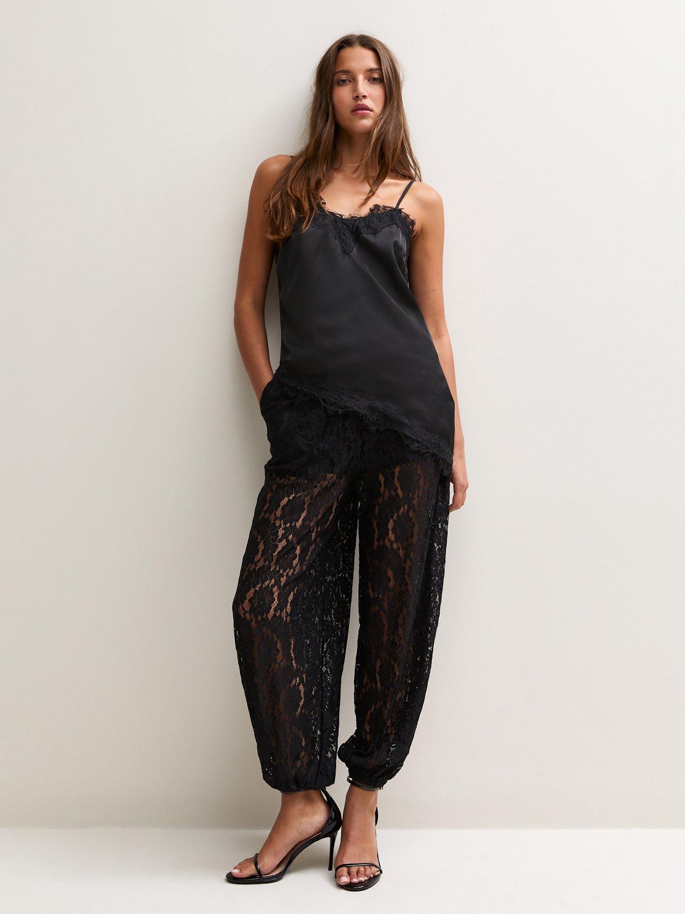 Image 1 of 6 of New Look Womens Stretch Lined Lace Cuffed Trousers - Black