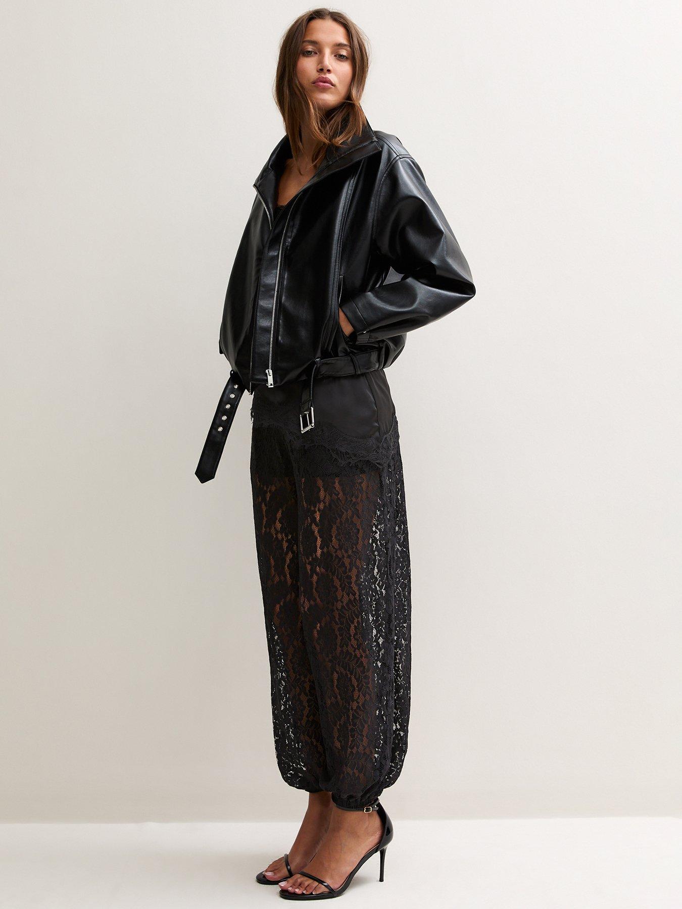Image 4 of 6 of New Look Womens Stretch Lined Lace Cuffed Trousers - Black