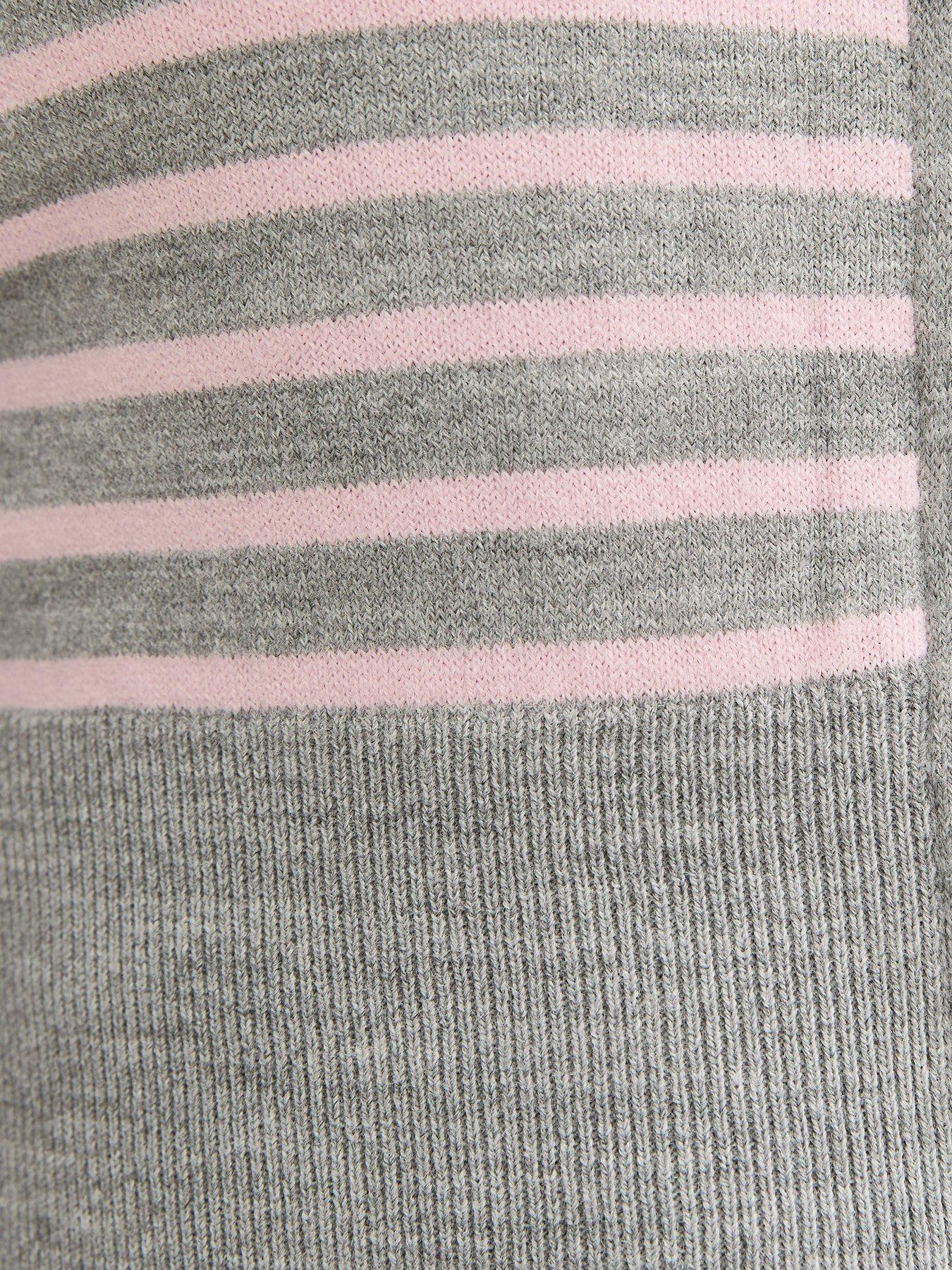 Image 6 of 6 of New Look 915 Girls Stripe Zip Front Knitted Cropped Hoodie - Grey