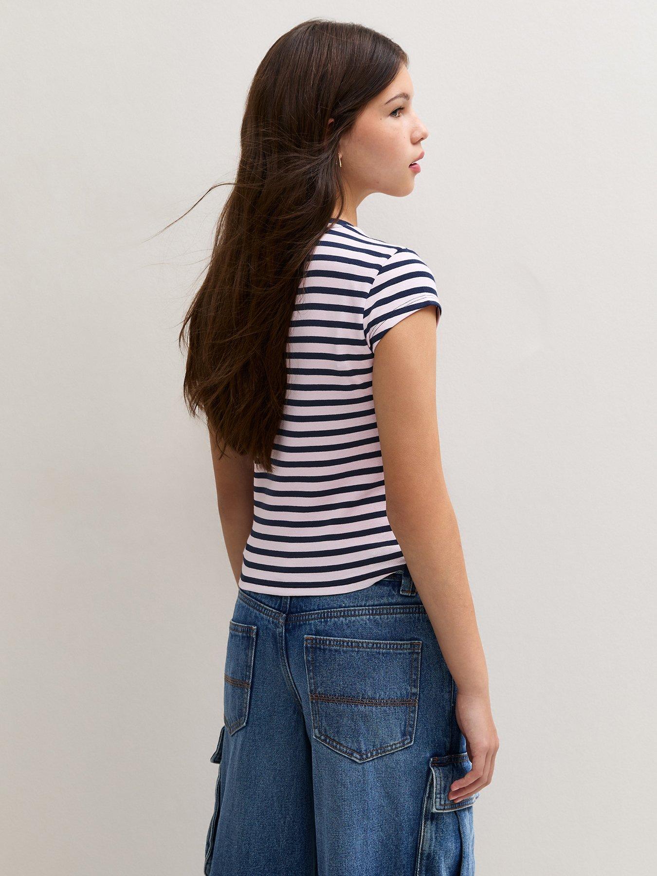 Image 2 of 5 of New Look 915 Girls Stripe Cap Sleeve T-Shirt - Blue