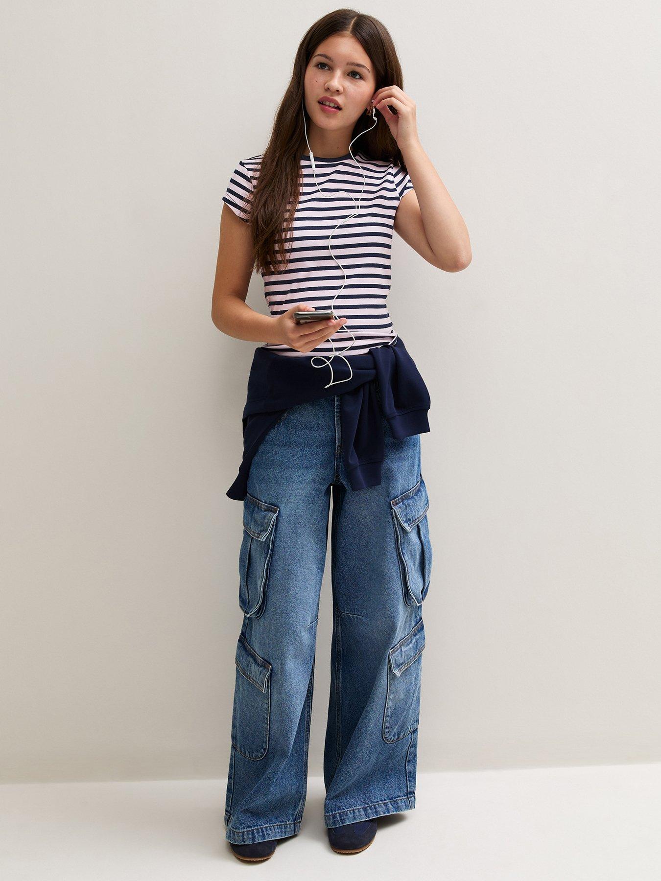 Image 3 of 5 of New Look 915 Girls Stripe Cap Sleeve T-Shirt - Blue