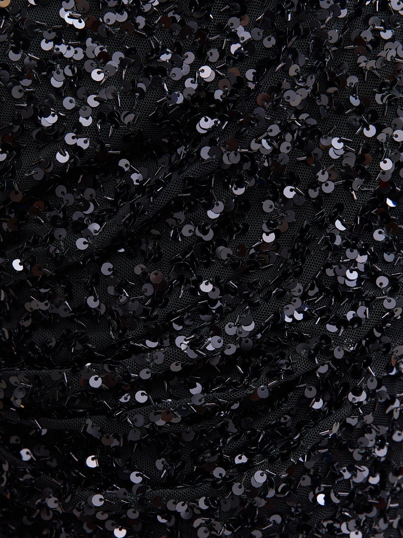 Image 6 of 6 of New Look Black Sequin Embellished Fallen Shoulder Top