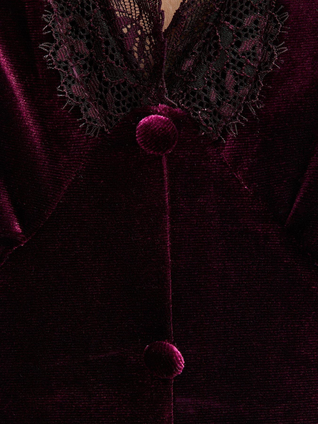 Image 5 of 5 of New Look Womens Empire Line Lace Trim Velvet Midi Dress - Burgundy