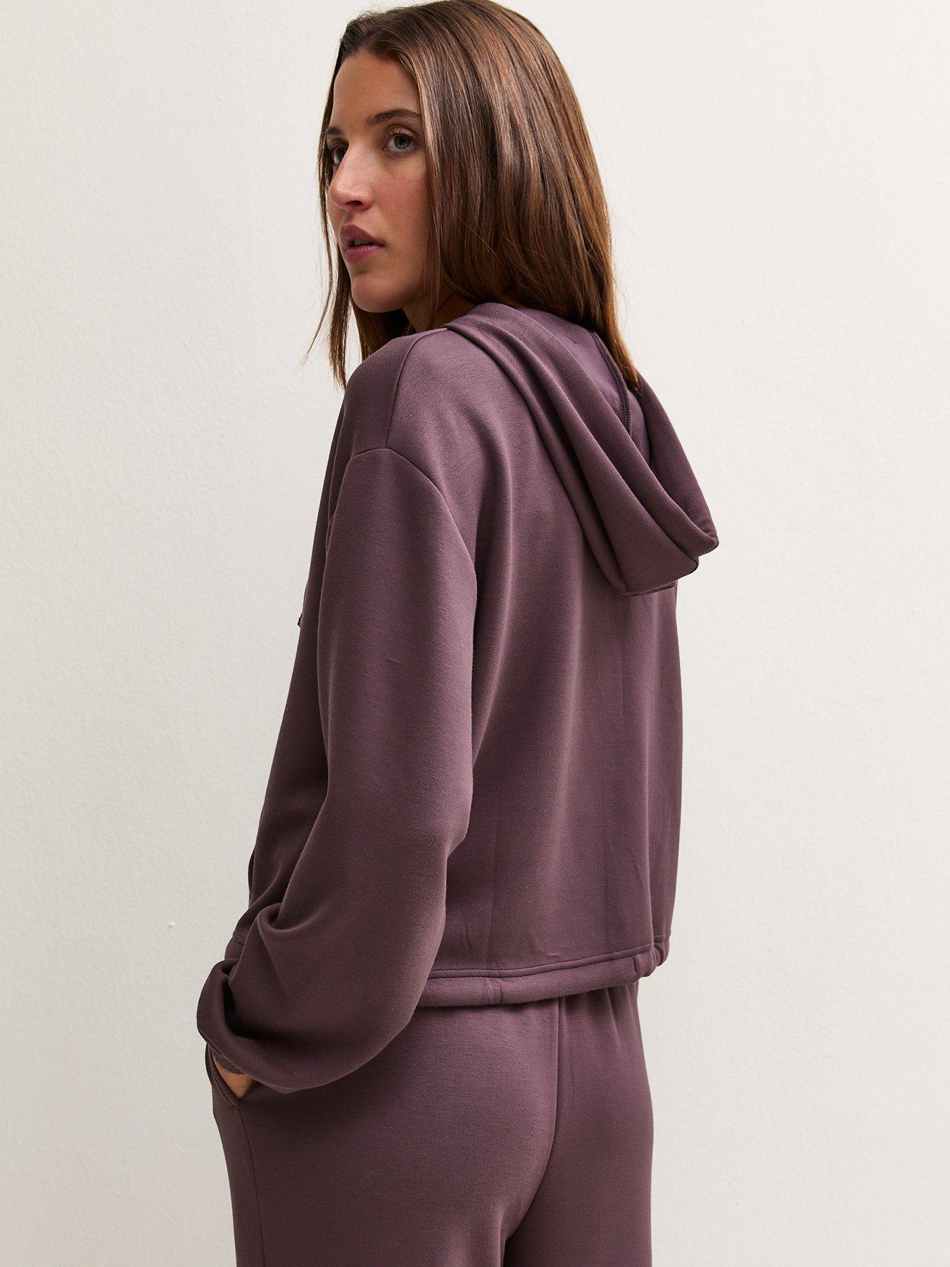 Image 2 of 4 of New Look Premium Dark Burgundy Drawstring Hem Zip Up Co-ord Hoodie