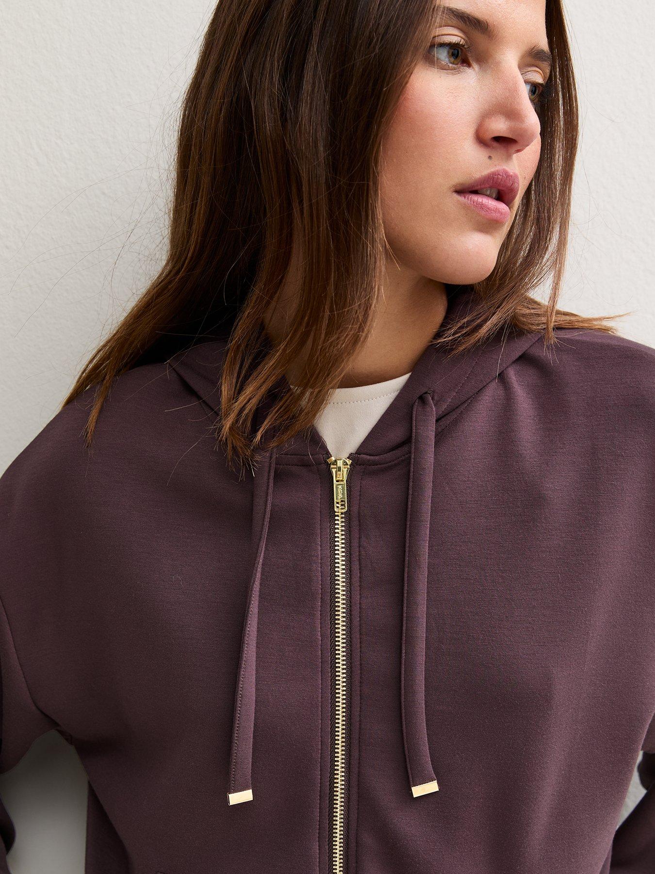 Image 3 of 4 of New Look Premium Dark Burgundy Drawstring Hem Zip Up Co-ord Hoodie