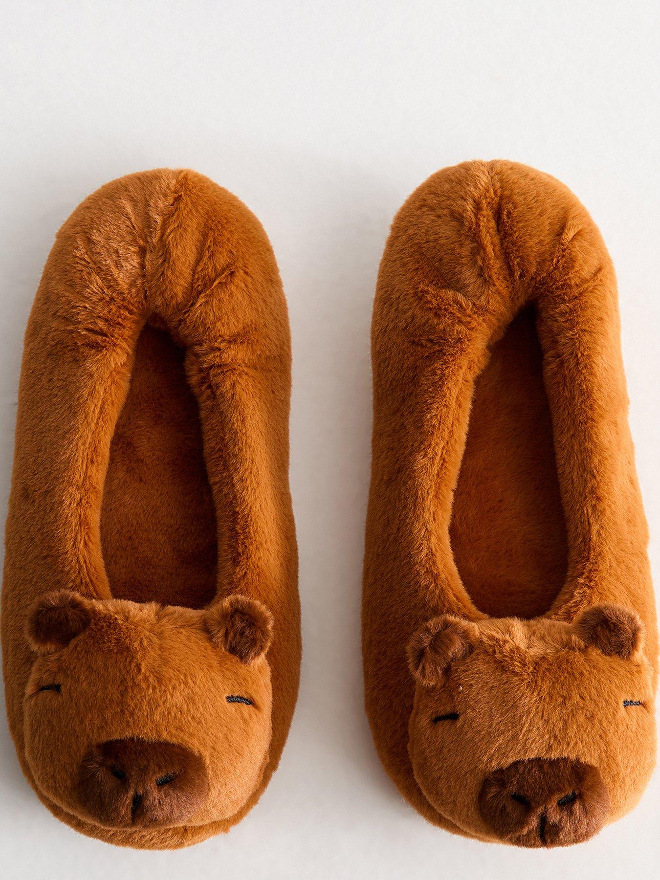 Image 4 of 5 of New Look 915 Girls Faux Fur Capybara Slip-On Slippers - Light Brown