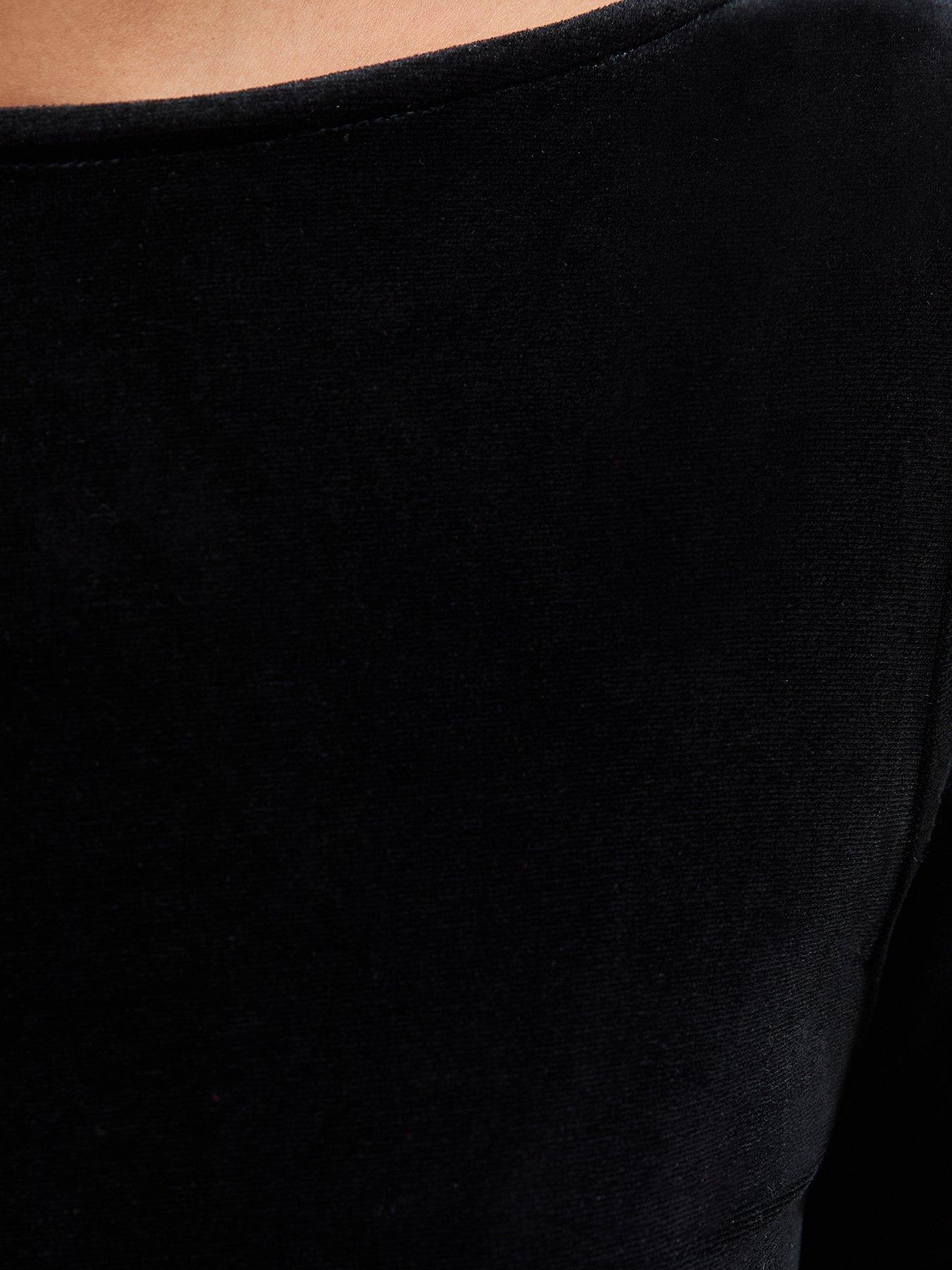 Image 6 of 7 of New Look Womens Velvet Scoop Back Long Sleeve Bodysuit - Black