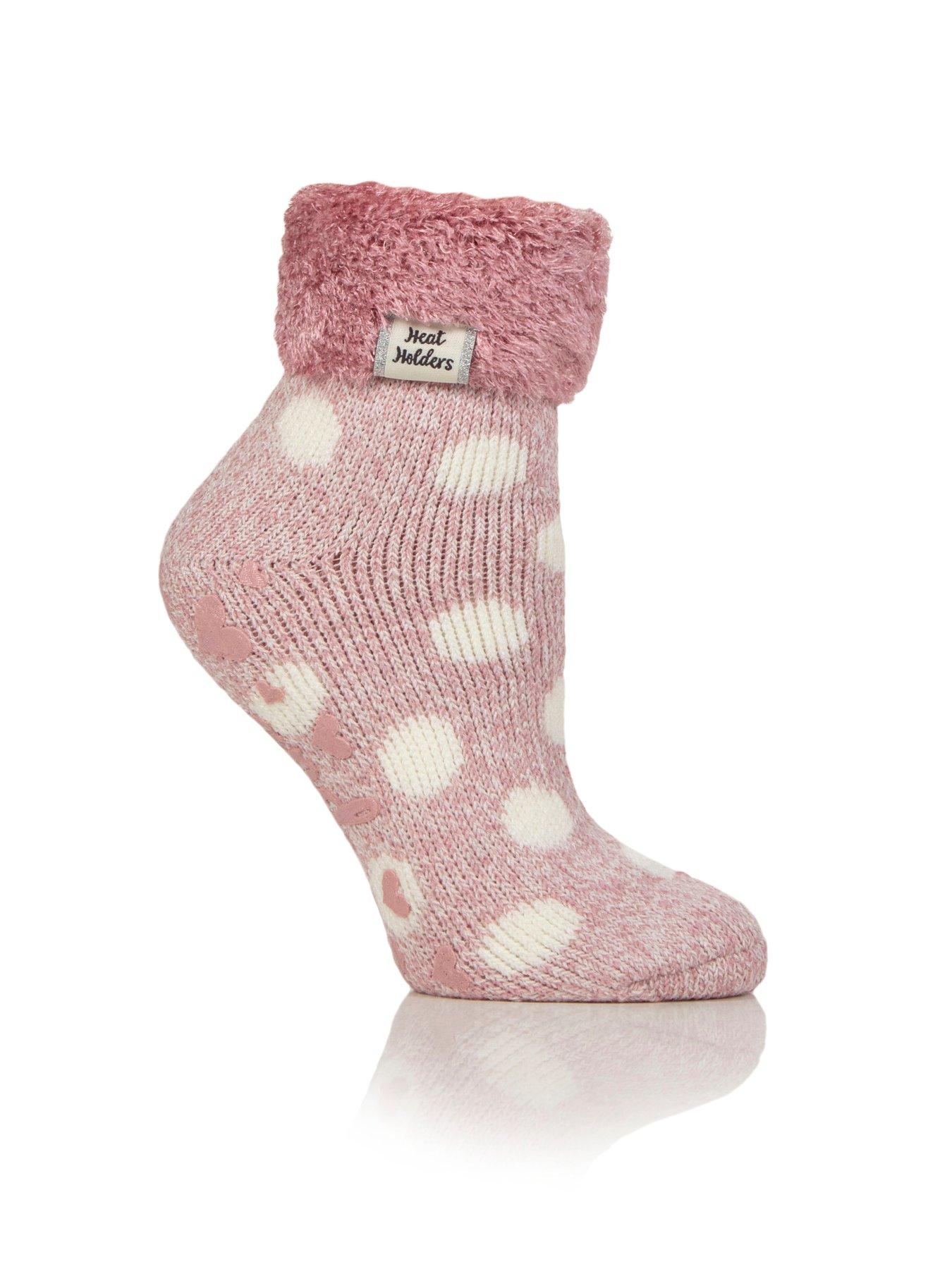 Image 1 of 2 of Heat Holders Womens Brushed Inner Non-Slip Turnover Cuff Lounge Socks - Rose Blush/Cream Twist