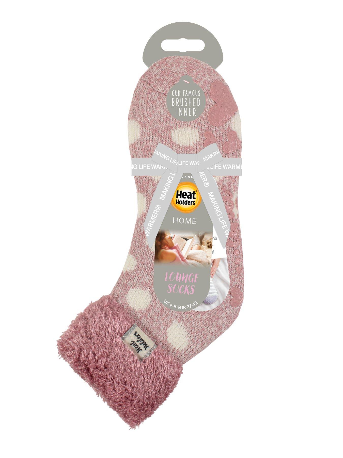 Image 2 of 2 of Heat Holders Womens Brushed Inner Non-Slip Turnover Cuff Lounge Socks - Rose Blush/Cream Twist