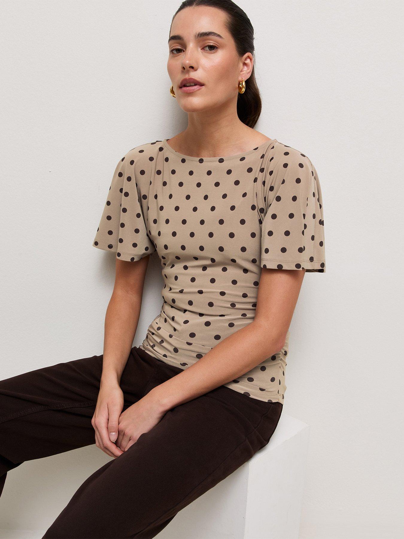 Image 1 of 6 of New Look Womens Polka Dot Batwing Corset Blouse - Brown