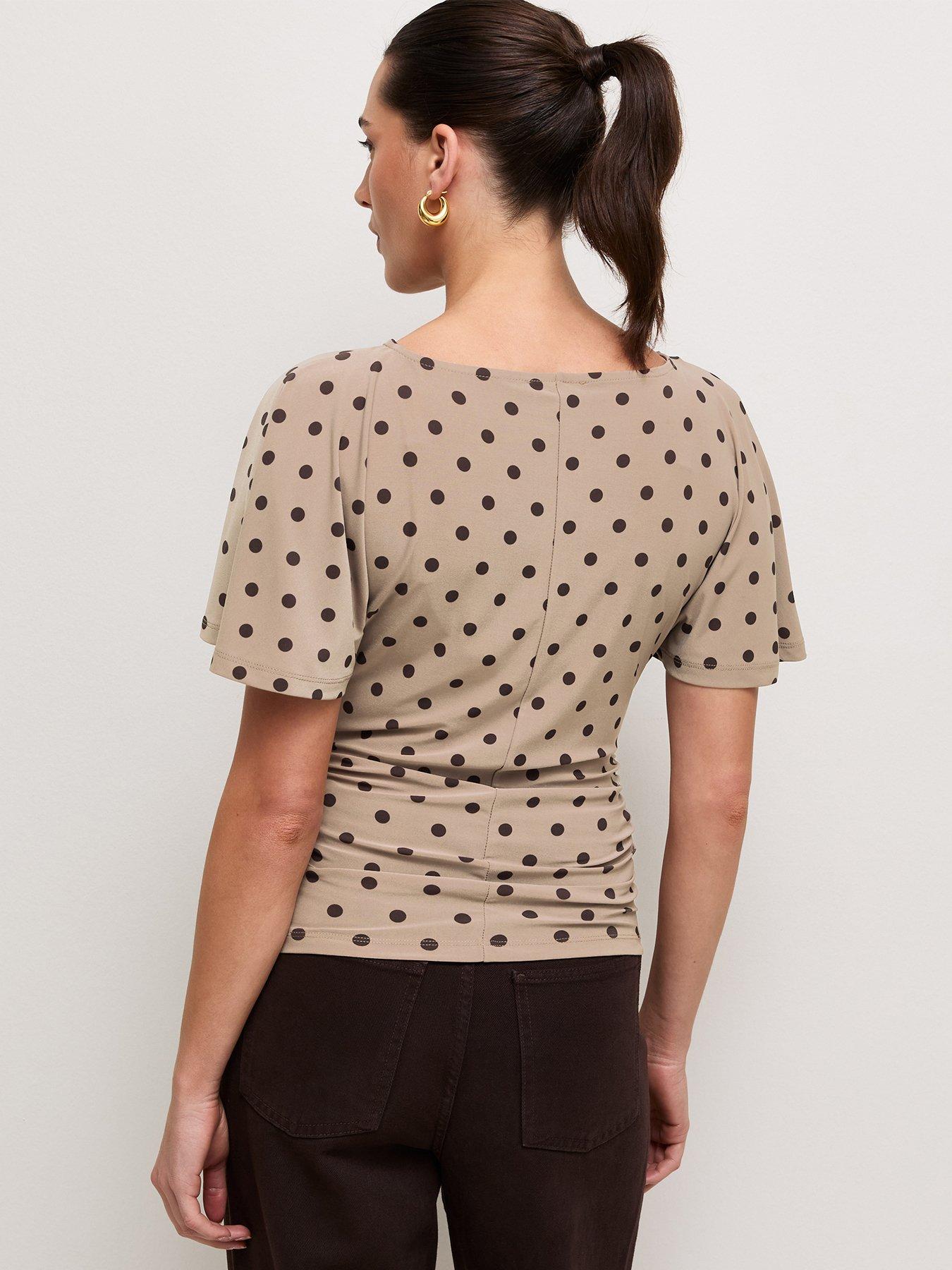 Image 2 of 6 of New Look Womens Polka Dot Batwing Corset Blouse - Brown