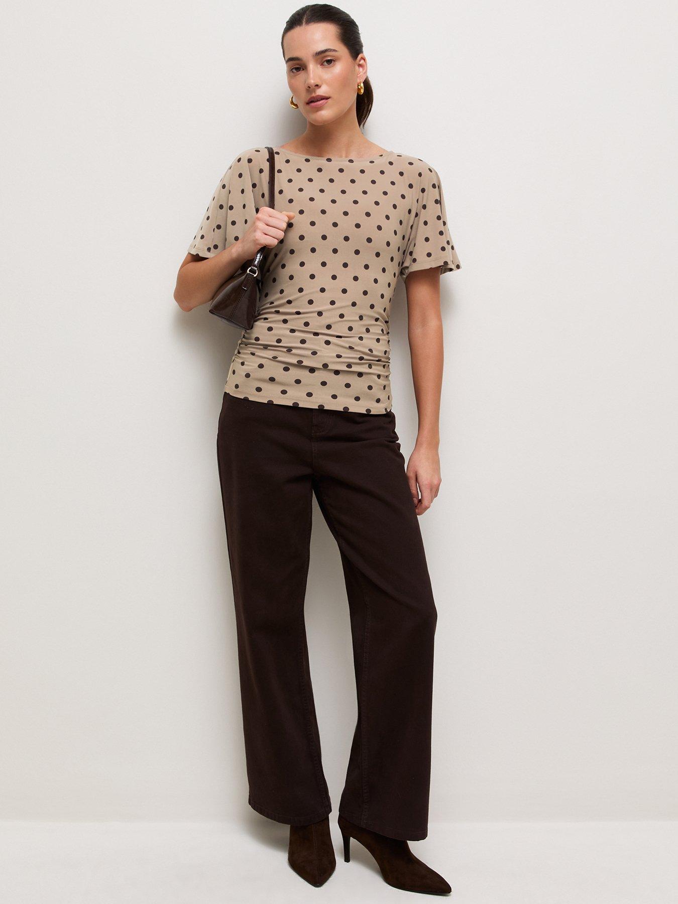 Image 3 of 6 of New Look Womens Polka Dot Batwing Corset Blouse - Brown