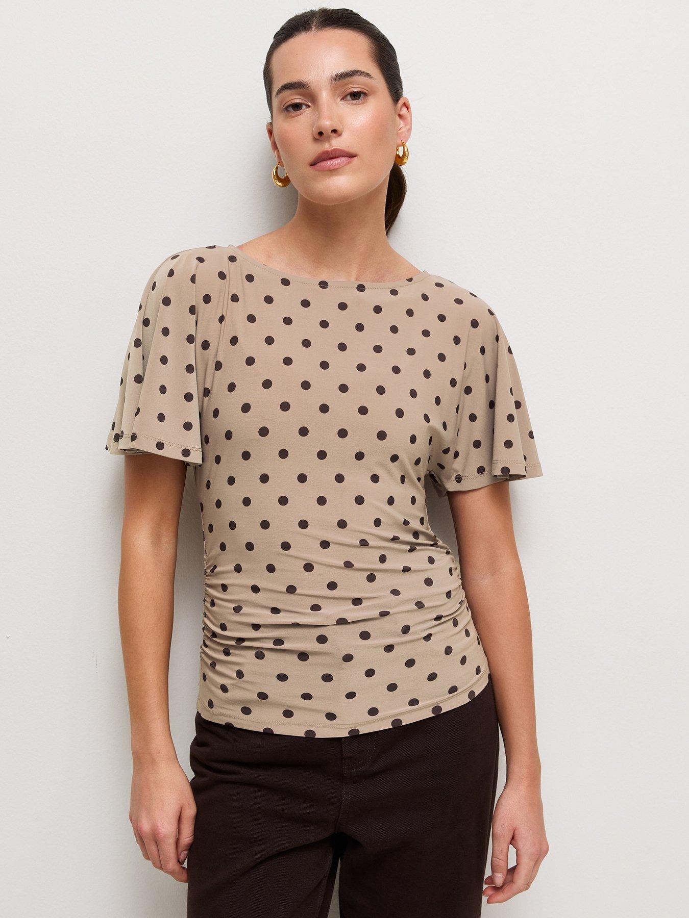Image 4 of 6 of New Look Womens Polka Dot Batwing Corset Blouse - Brown