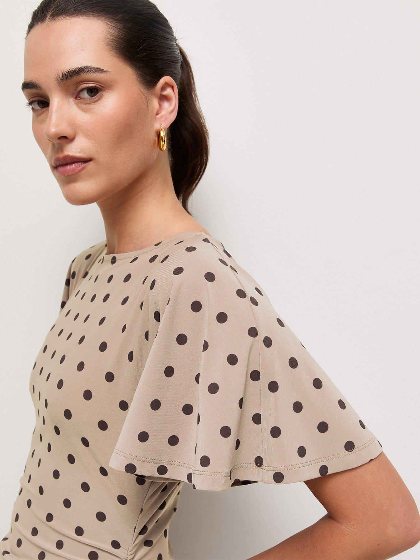 Image 5 of 6 of New Look Womens Polka Dot Batwing Corset Blouse - Brown